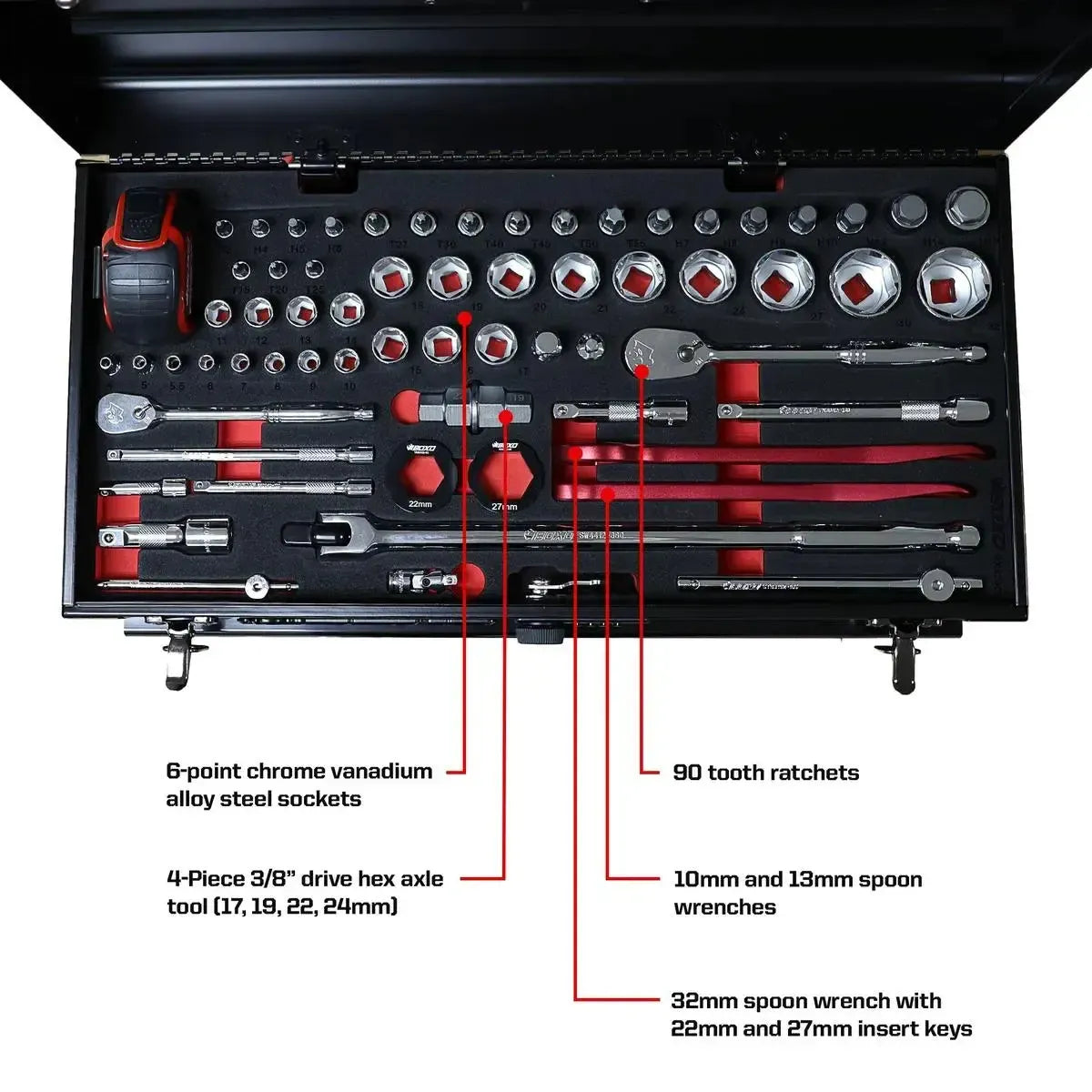 MotoBox | Ricky Carmichael 3-Drawer Portable Tool Box with 103-Piece Metric Motorcycle Tool Set