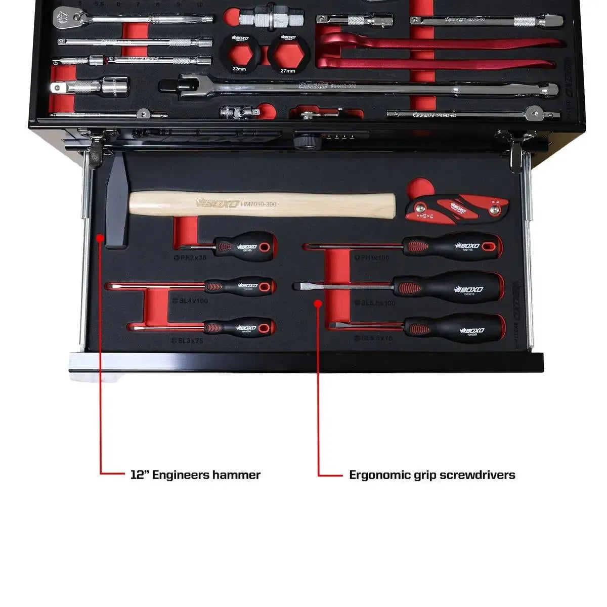 MotoBox | Ricky Carmichael 3-Drawer Portable Tool Box with 103-Piece Metric Motorcycle Tool Set