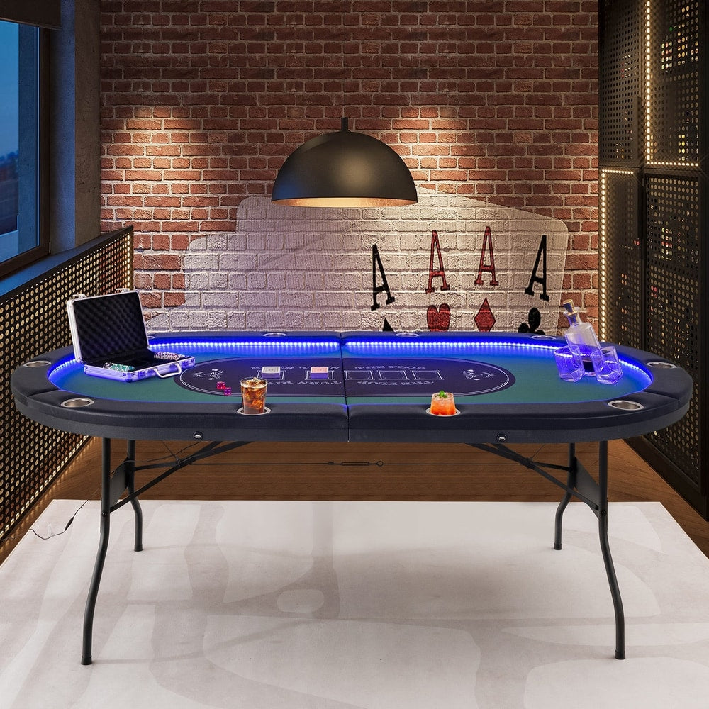Foldable 10-Player Poker Table with LED Lights and USB Ports Ideal for Texas Casino