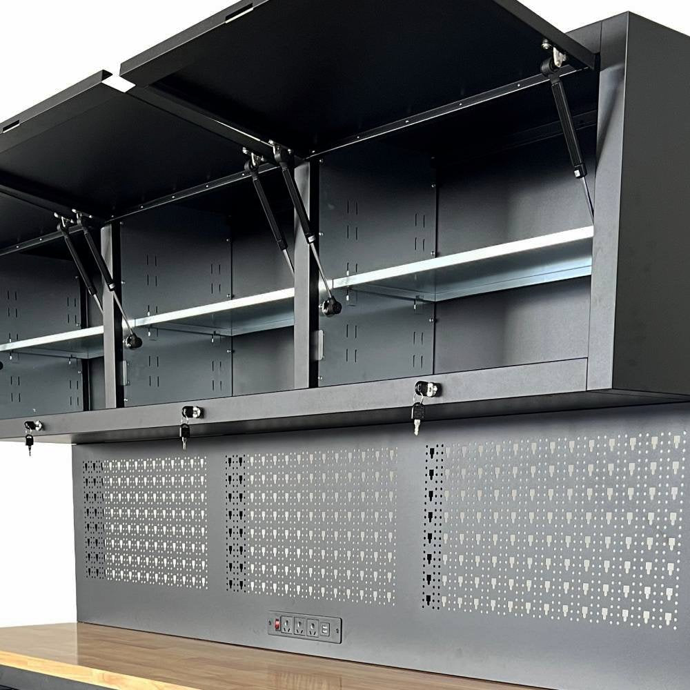 72" Rolling Tool Chest with Power Strip, Workbench, Upper Cabinets & Pegboard