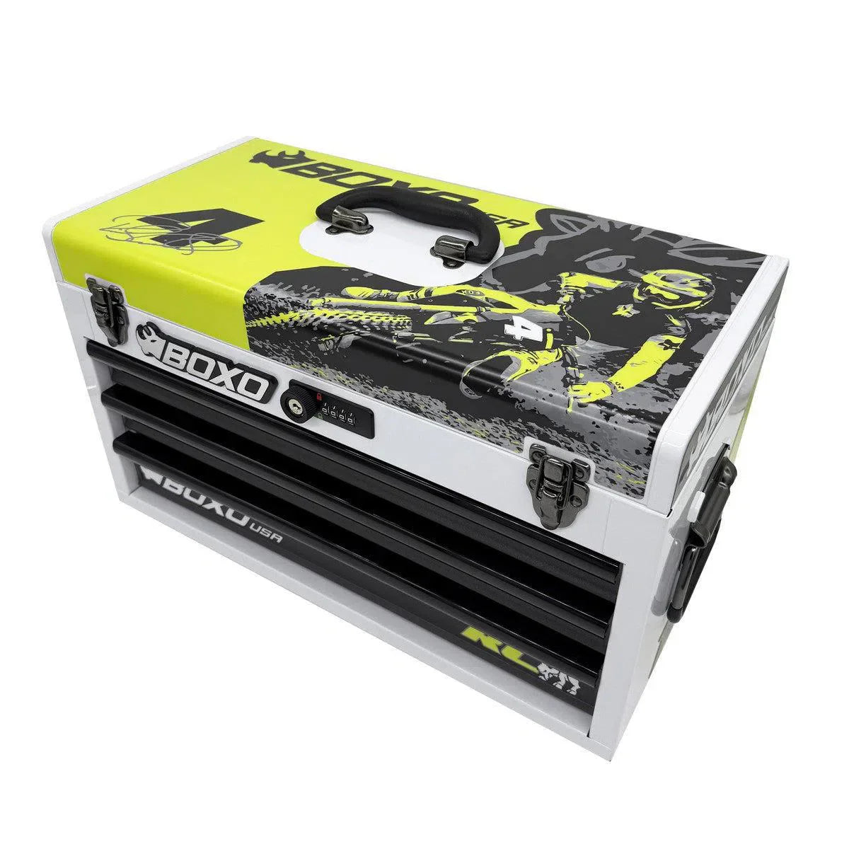 MotoBox | Ricky Carmichael 3-Drawer Portable Tool Box with 103-Piece Metric Motorcycle Tool Set
