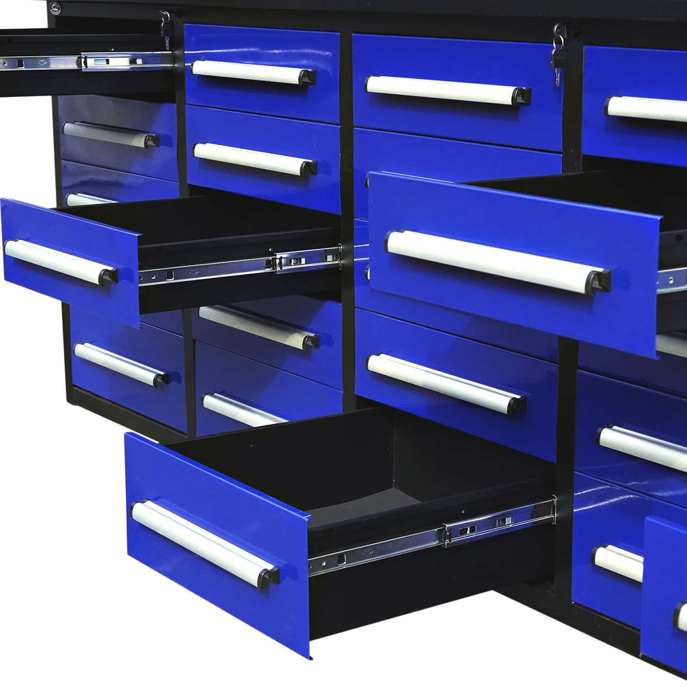 10ft 25-Drawer Storage Workbench with Wheels