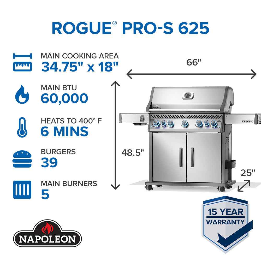 Patio Elegance Gas Grill Rogue PRO‑S 625 RSIB with Infrared Side and Rear Burners