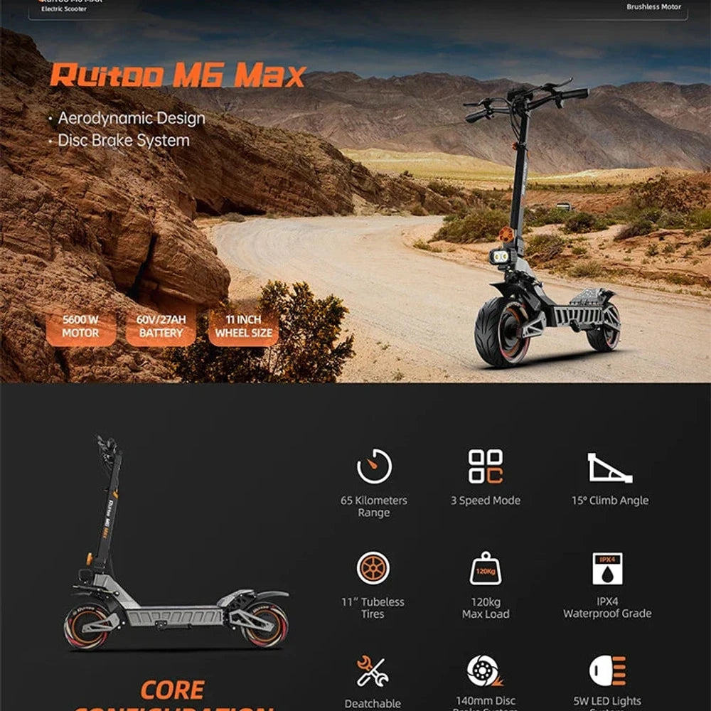 eBike Boys M6Max Dual Motor Scooter - 5600W, 60V, Fast Charging