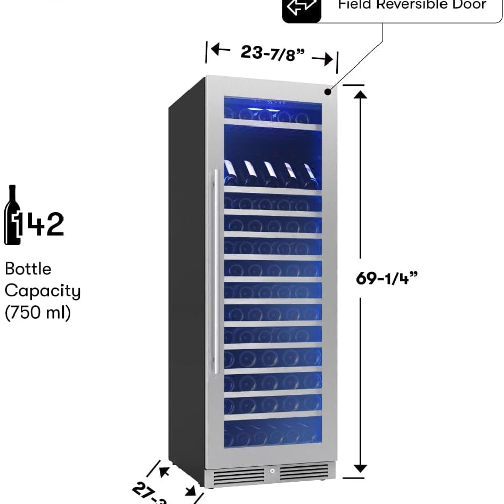 Presrv 24 Inch Wine Fridge Full Size Single Zone - Tall Wine Cooler Cellars Large Cabinet Wine Refrigerator Home Bar Chiller Freestanding with Glass Door for 148 Bottles 750Ml