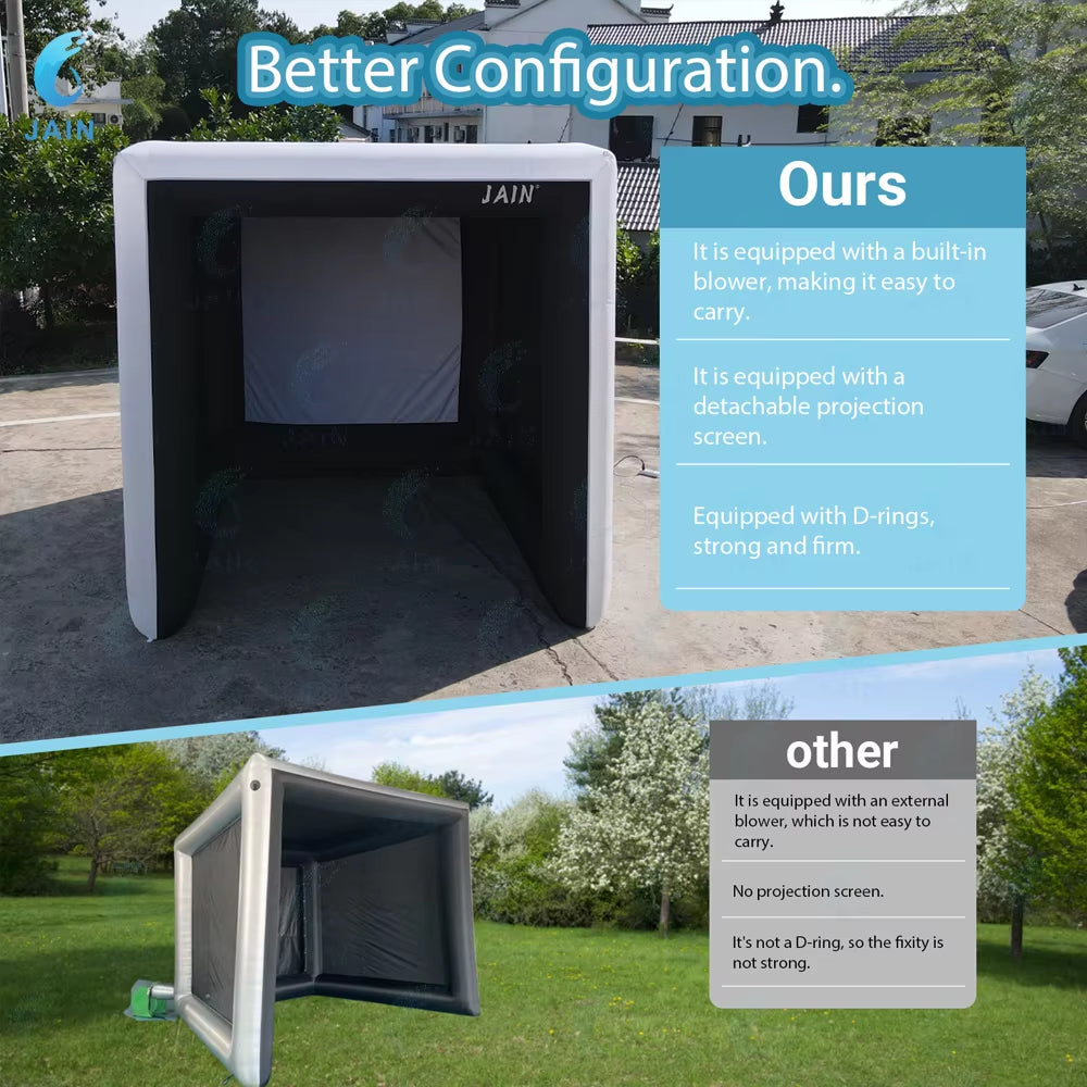 Stock!Inflatable Golf Sim Room Swing Golf Practice Cage with Built-In Fan,Oxford Cloth,Golf Simulator Enclosures