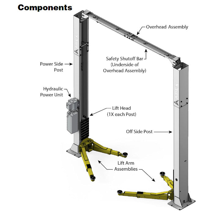 APEX AL10C Clearfloor Two Post Car Lift