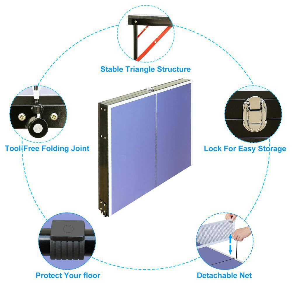54 In. Table Tennis Table Midsize Foldable Portable Ping Pong Table Set with Net, 2 Paddles and 3 Balls
