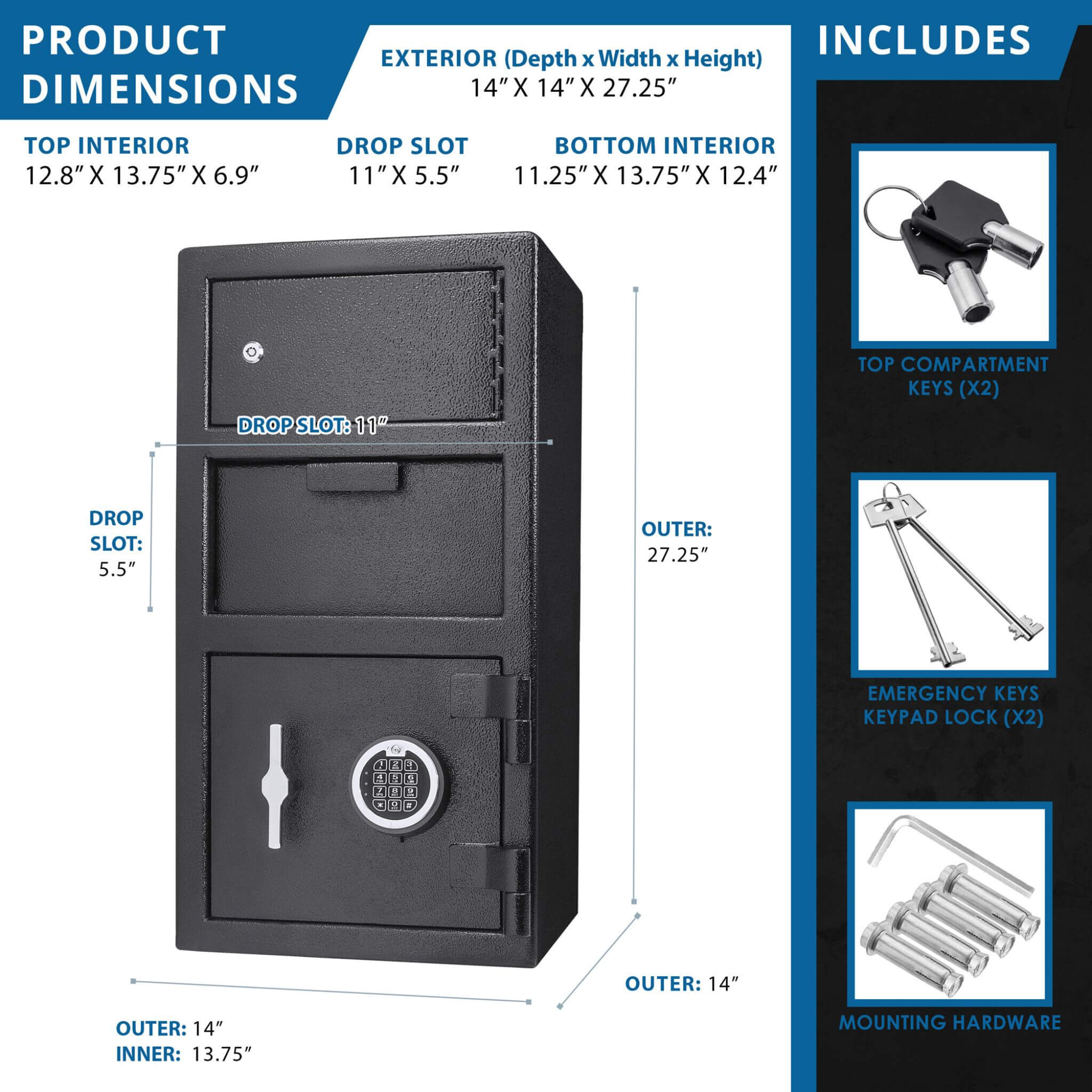 Barska 0.78 CF Heavy-Duty Large Steel Depository Safe With Digital Keypad