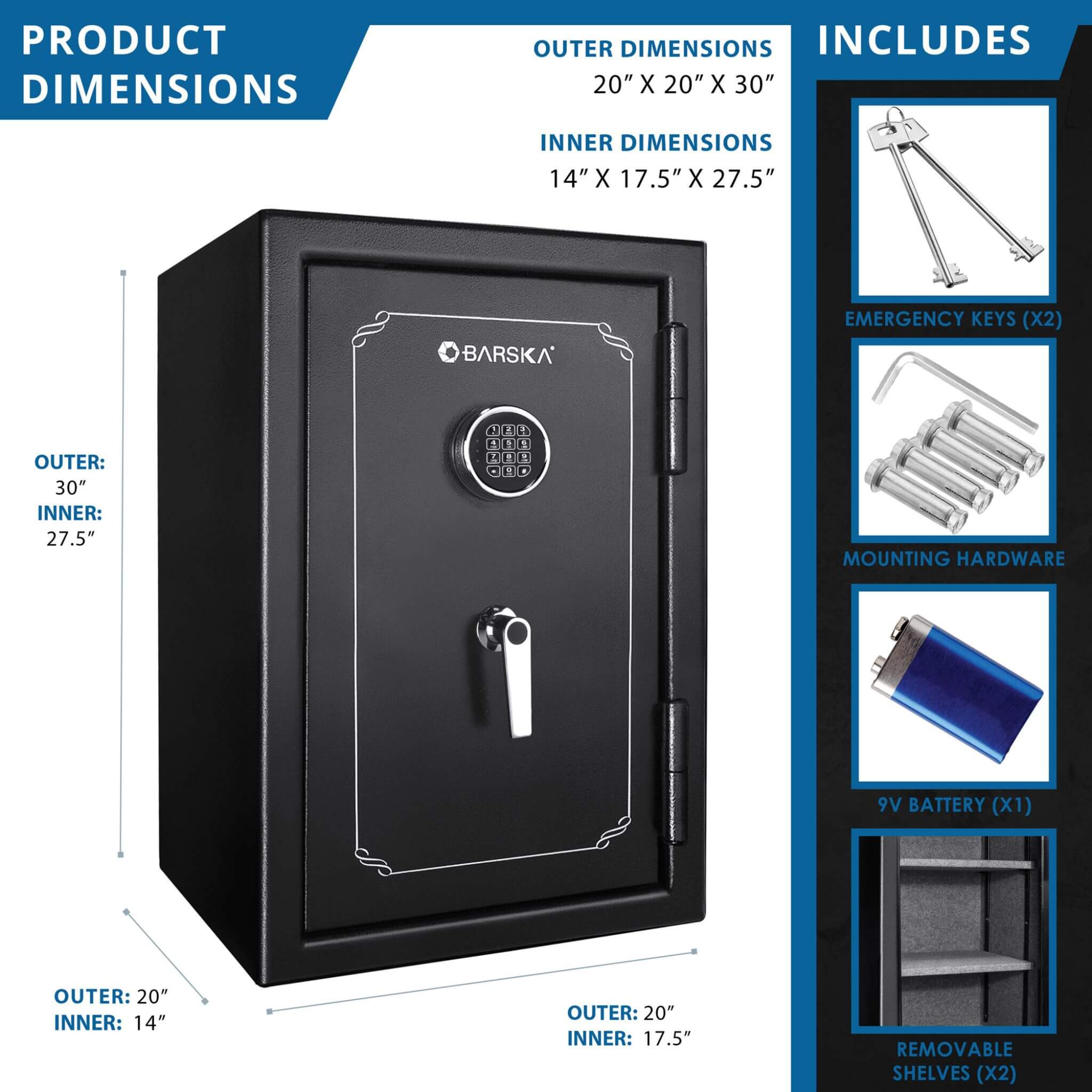 Barska 4.39 CF Heavy-Duty Steel Fireproof Safe Vault With Digital Keypad