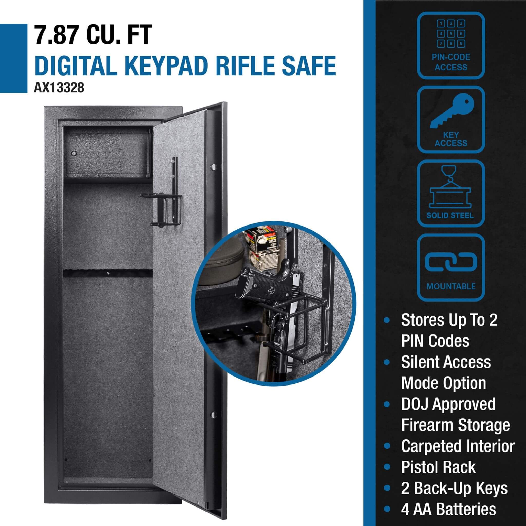 Barska 7.87 CF Extra-Large Rifle Gun Safe With Electronic Keypad And Secure Lock