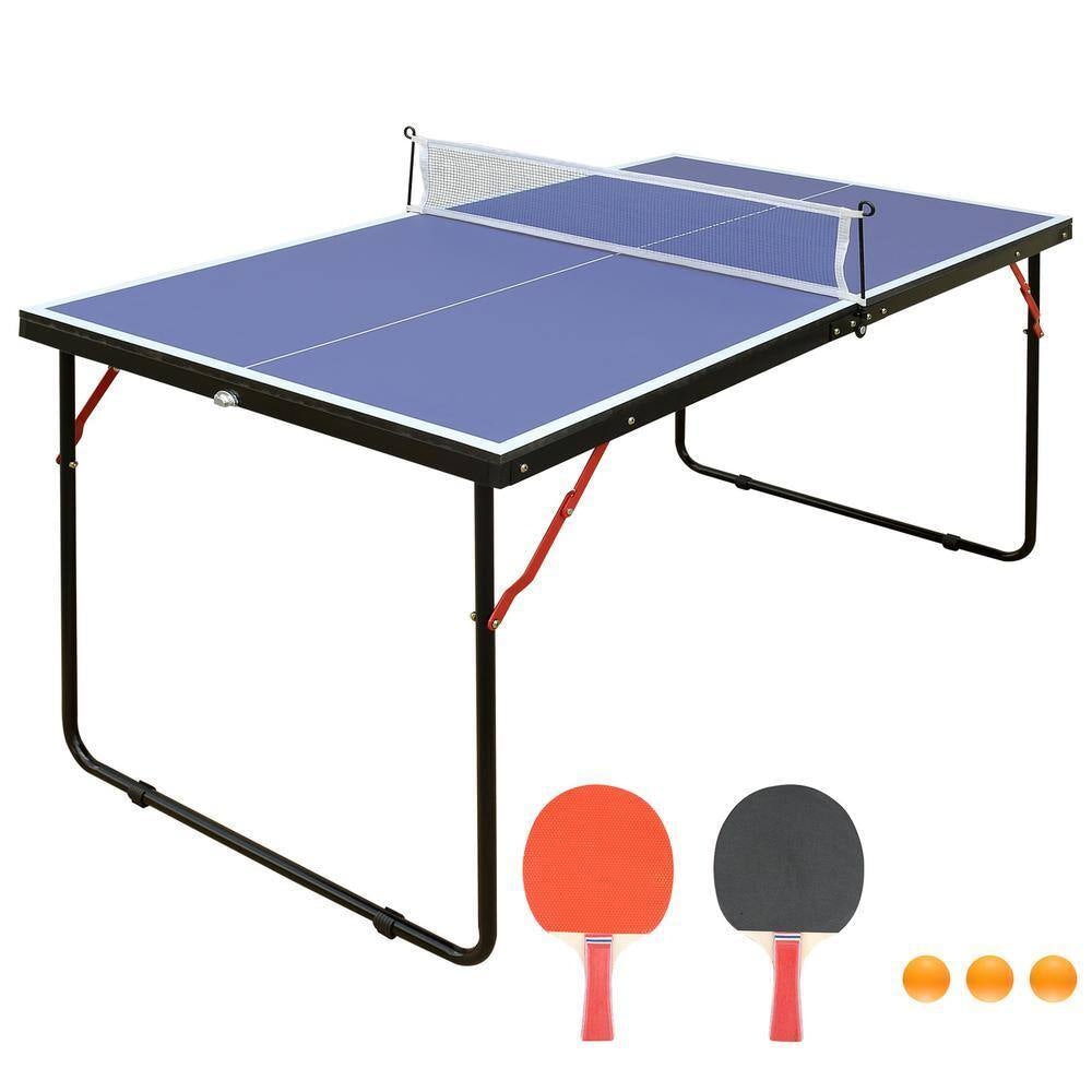 54 In. Table Tennis Table Midsize Foldable Portable Ping Pong Table Set with Net, 2 Paddles and 3 Balls