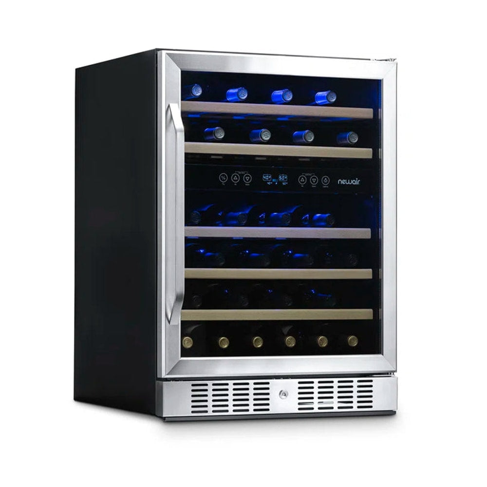 24” Built-In 46 Bottle Dual Zone Wine Cooler with Removable Beechwood Shelves in Black Stainless Steel
