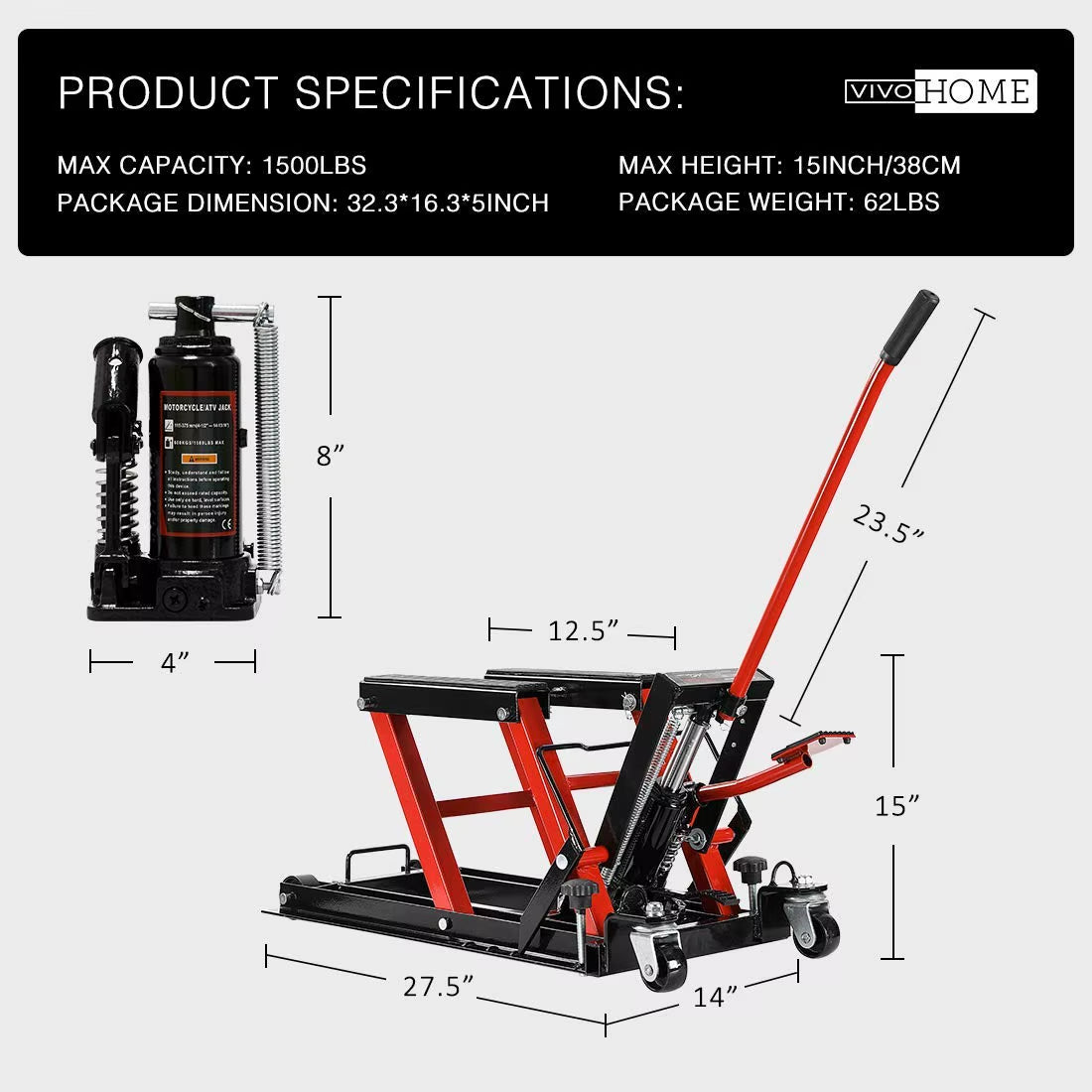 Steel Motorcycle ATV Scissor Lift Jack Crank Hoist Stand with Heavy Duty Hydraulic Motorcycle Lift Table Foot Operated ATV Dirt