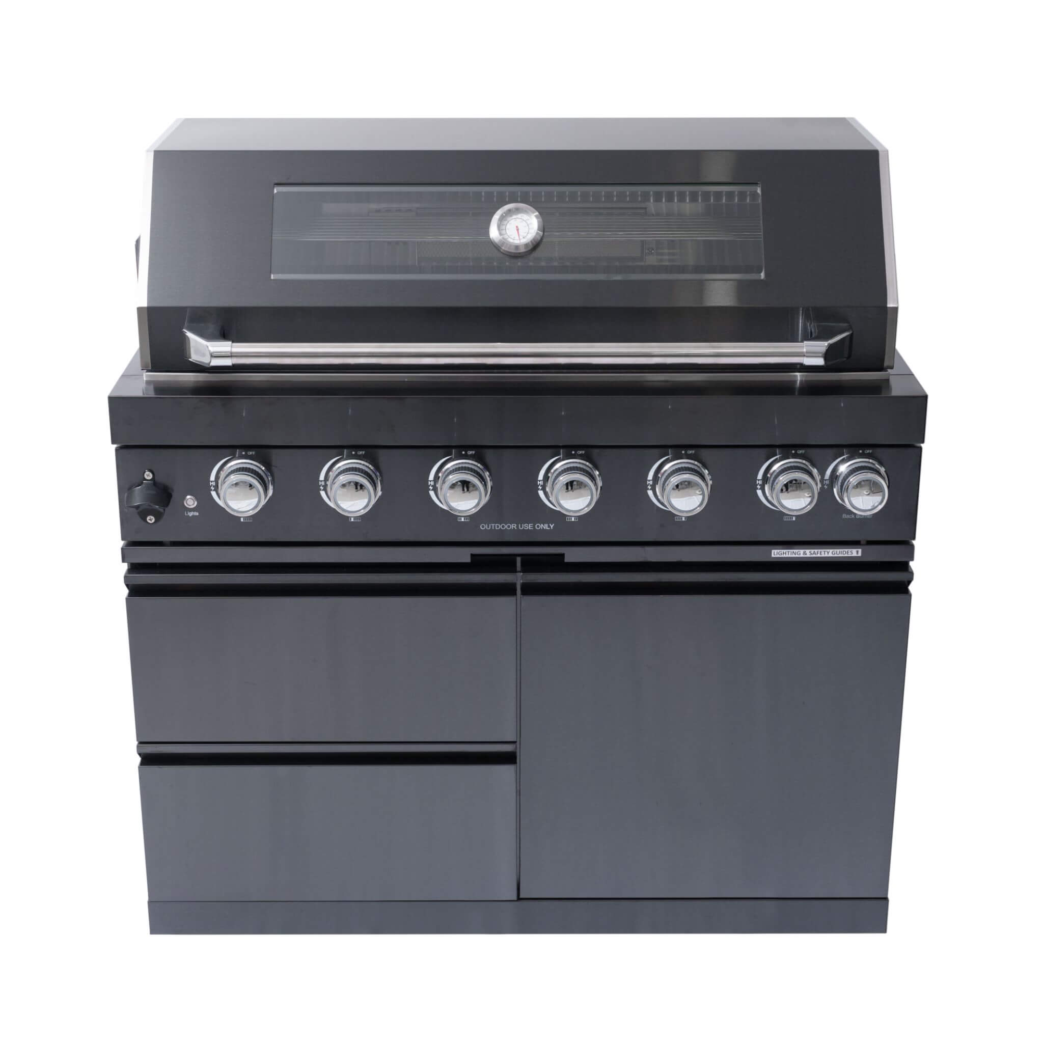 Castelle Flame Premium Black Stainless Steel 6-Burner Gas Grill Kitchen Island With Rotisserie Kit