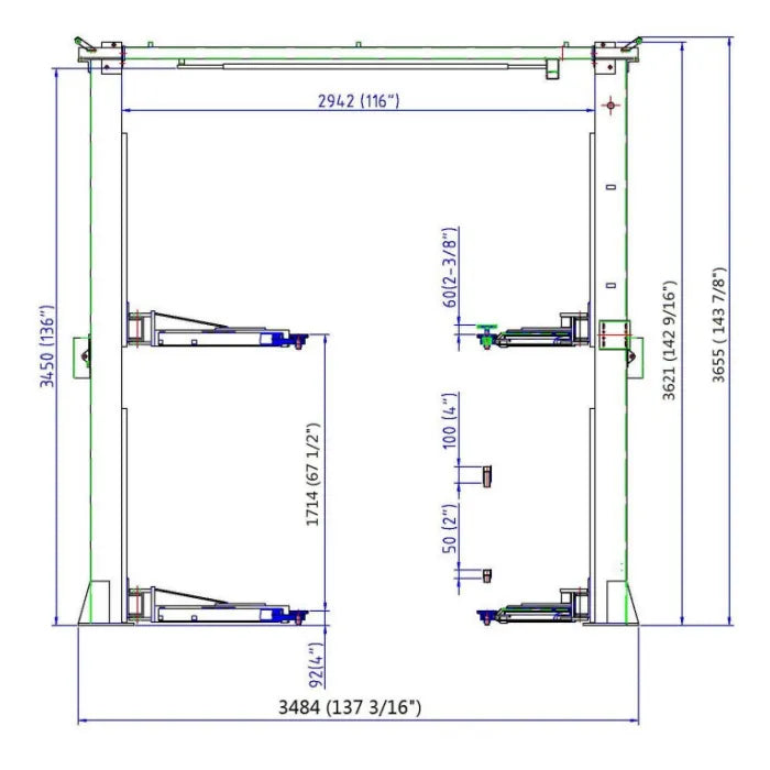 iDEAL TP10KAC-DX Bi-Symmetric Two Post Auto Lift