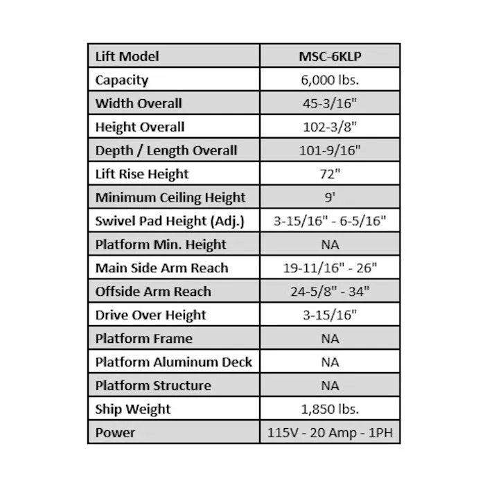 iDEAL iMOBILE MSC-6KLP Mobile Single Column Auto Lift