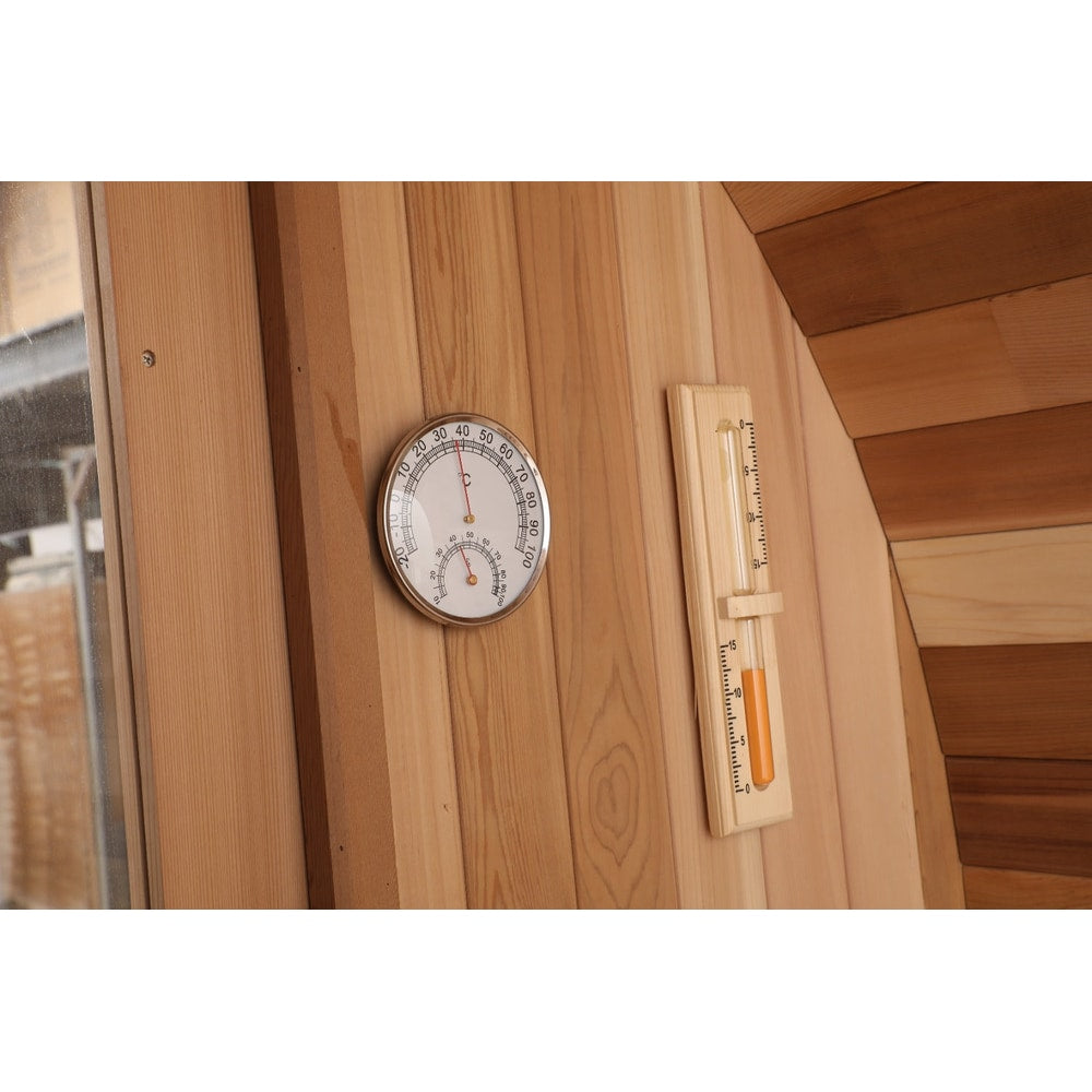 Blisspod, Prague, Canadian Red Cedar Outdoor Steam Barell Sauna, 2-4 / 4-6 persons with Full Glass Back & 2 front Porch seats