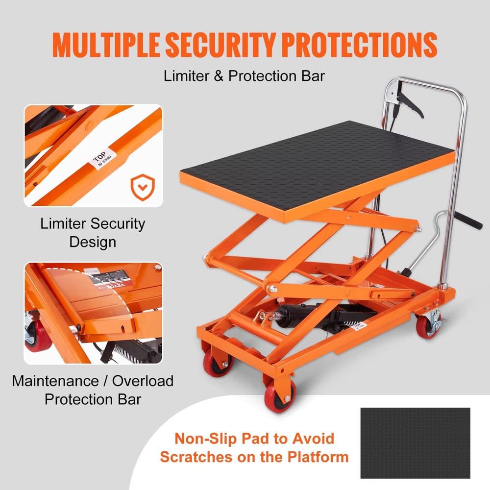 330/770/1760Lbs Lifting Platform Hydraulic Car Lift Table Cart Heavy Duty Double Shear Wheelbarrow for Repair Motorcycl