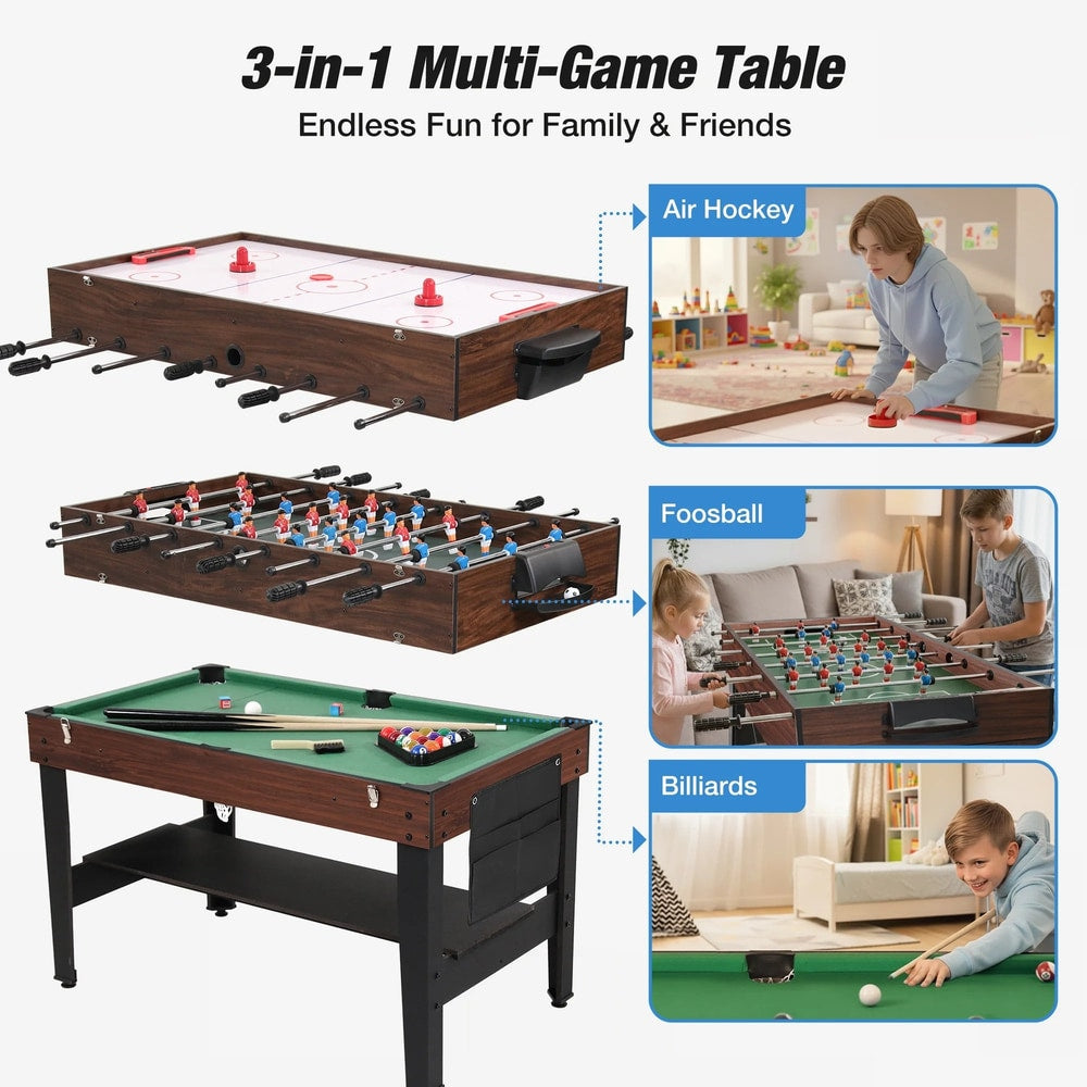 Mesa De Juego 3 En 1 Con Air Hockey, Foosball, Pool, Mesa De Juego Múltiple De 48'' Con Todos Los Accesorios Y Almacenamiento, Mesa De Juego Combinada Nivel Profesional Para Adultos Niños Sala De Juegos Familiar