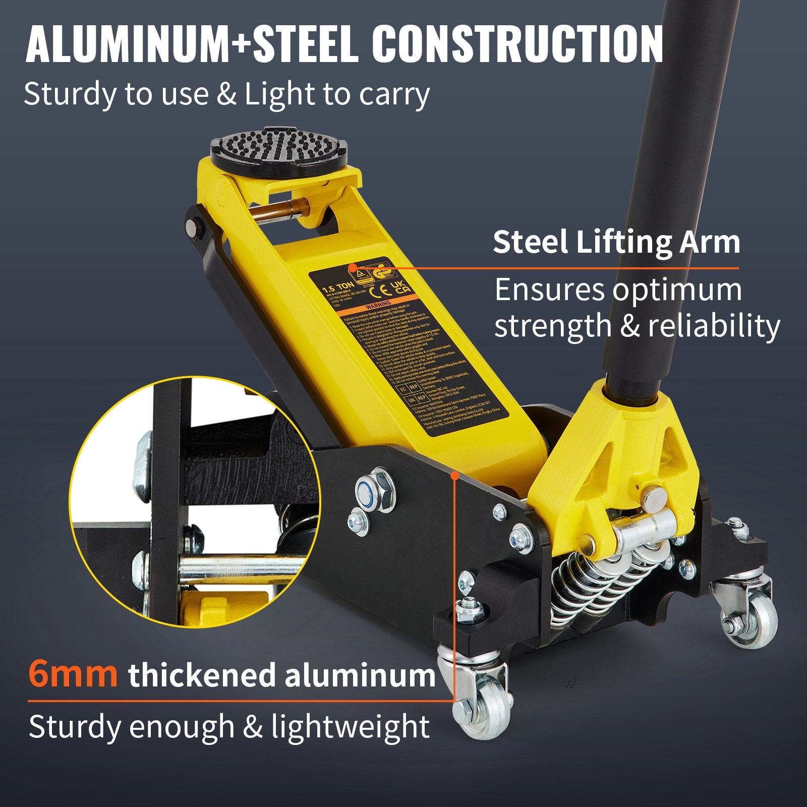 1.5 Ton Low Profile Aluminum Steel Racing Floor Jack Dual Lift Car