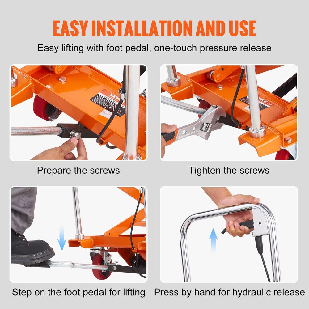330/770/1760Lbs Lifting Platform Hydraulic Car Lift Table Cart Heavy Duty Double Shear Wheelbarrow for Repair Motorcycl