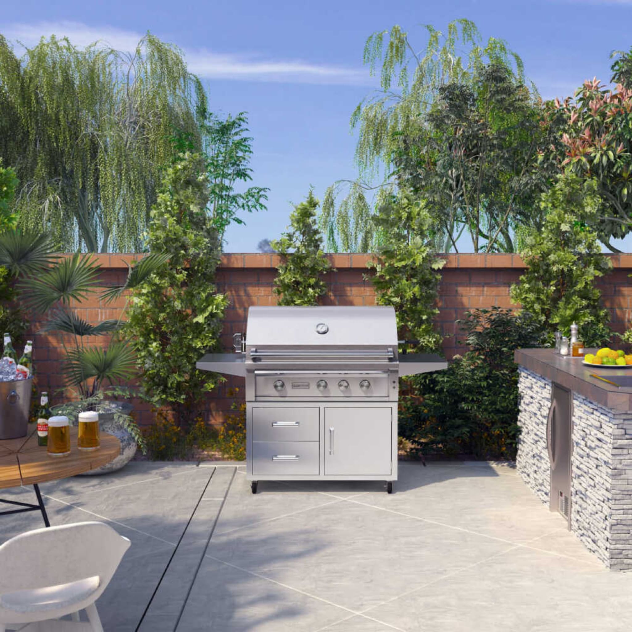 Edgestar 89K BTU 36-Inch Liquid Propane Freestanding LED Lighting Grill Cart With Rotisserie