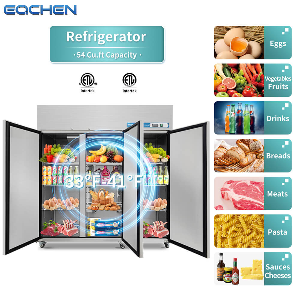 Commercial Reach in Fridge, 3 door 54 Cu.ft Stainless Steel Commercial Reach in Solid door Upright refrigerator