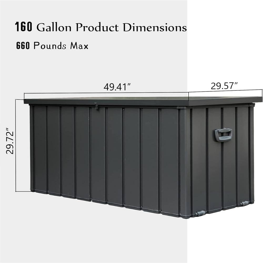 160 Gal. Dark Gray Steel Outdoor Storage Deck Box Waterproof, Large Patio Storage Bin for Throw Pillows, Garden Tools