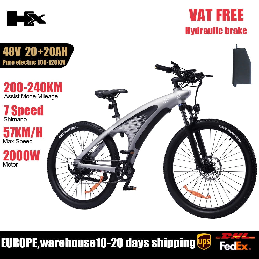 HX Q5 Ebike 2000W Adults Electric Bike 85Nm 57KM/H Electric Bicycle 27.5*2.25 Inch Removable Battery Electric Mountain Bike