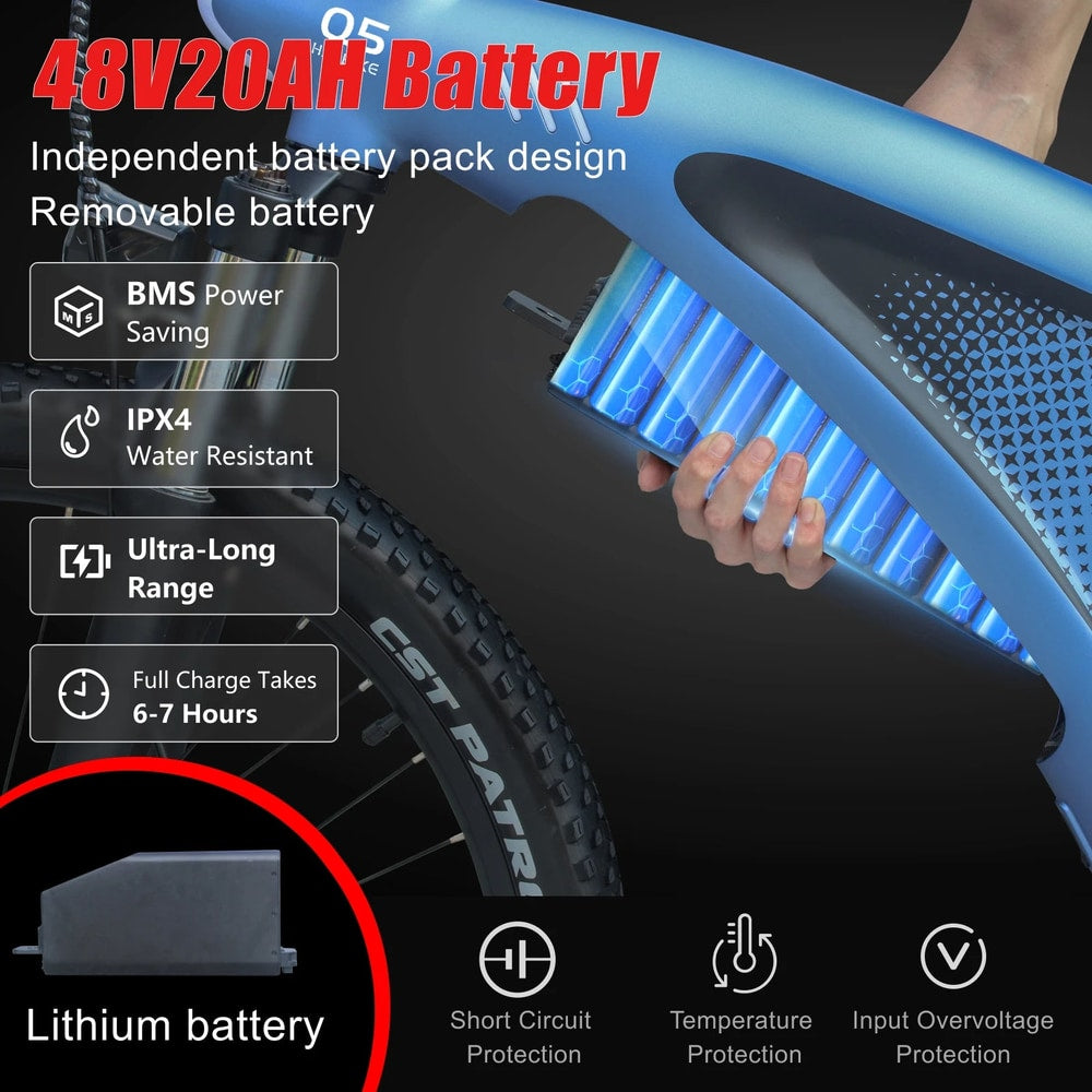 HX Q5 Ebike 2000W Adults Electric Bike 85Nm 57KM/H Electric Bicycle 27.5*2.25 Inch Removable Battery Electric Mountain Bike