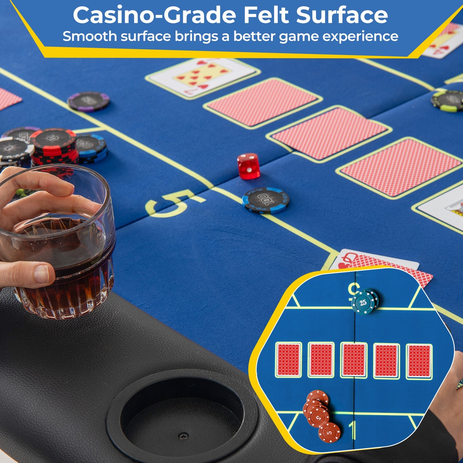 72 x 36 x 30.5 Inch Foldable Poker Table with 8 Cup Holders
