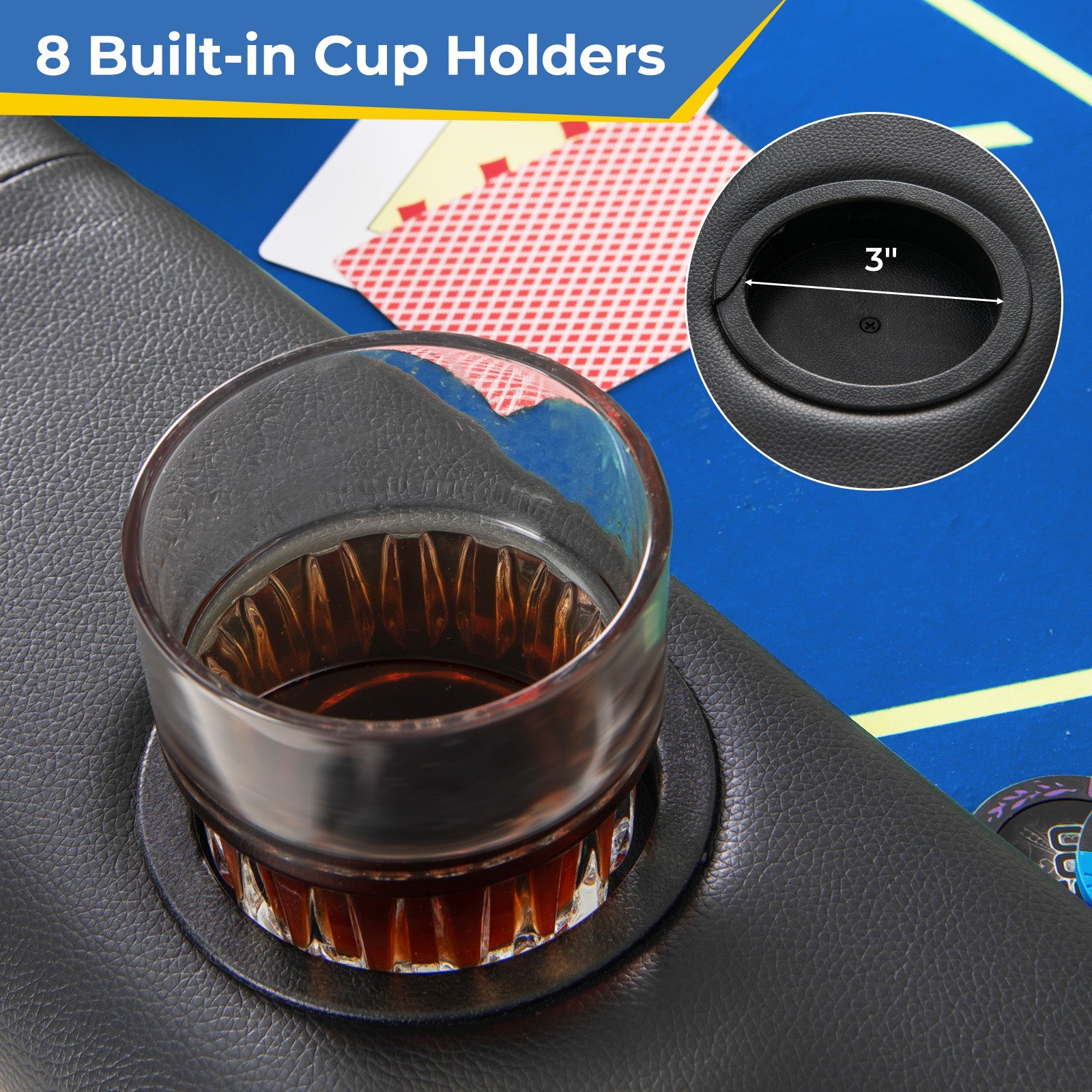 72 x 36 x 30.5 Inch Foldable Poker Table with 8 Cup Holders