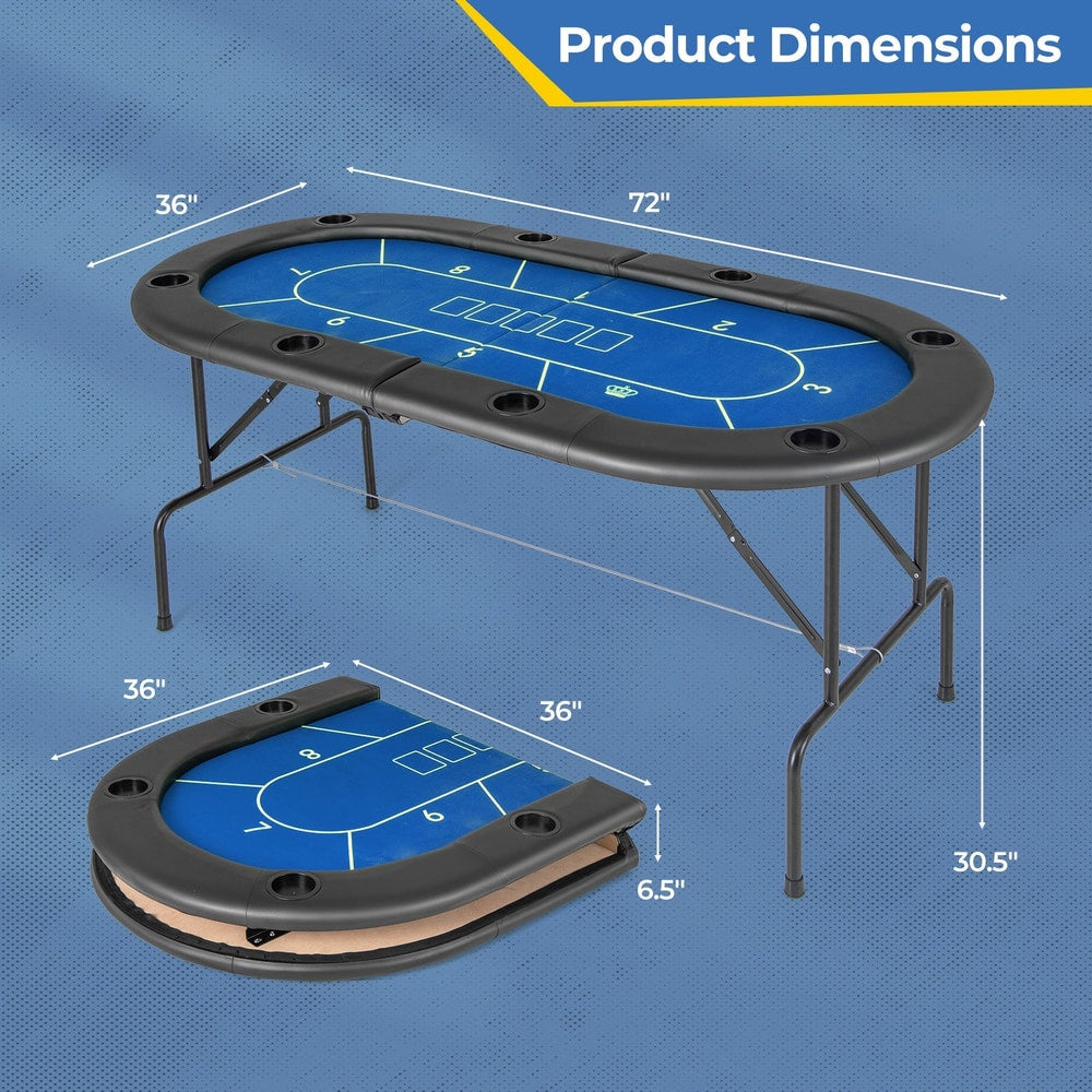 72 x 36 x 30.5 Inch Foldable Poker Table with 8 Cup Holders