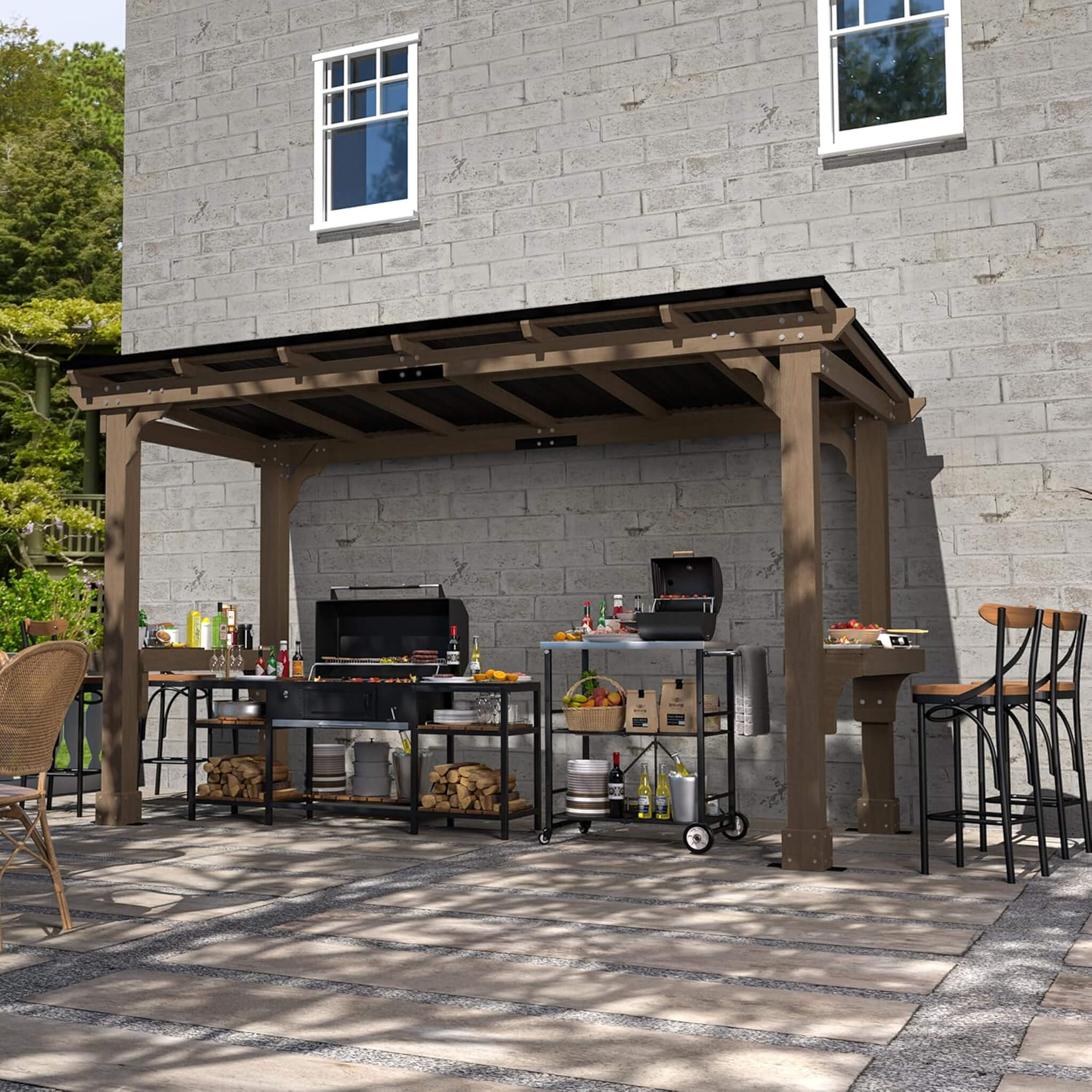 Alora Heavy-Duty Premium Wooden Grill Gazebo With Sloped Metal Roof