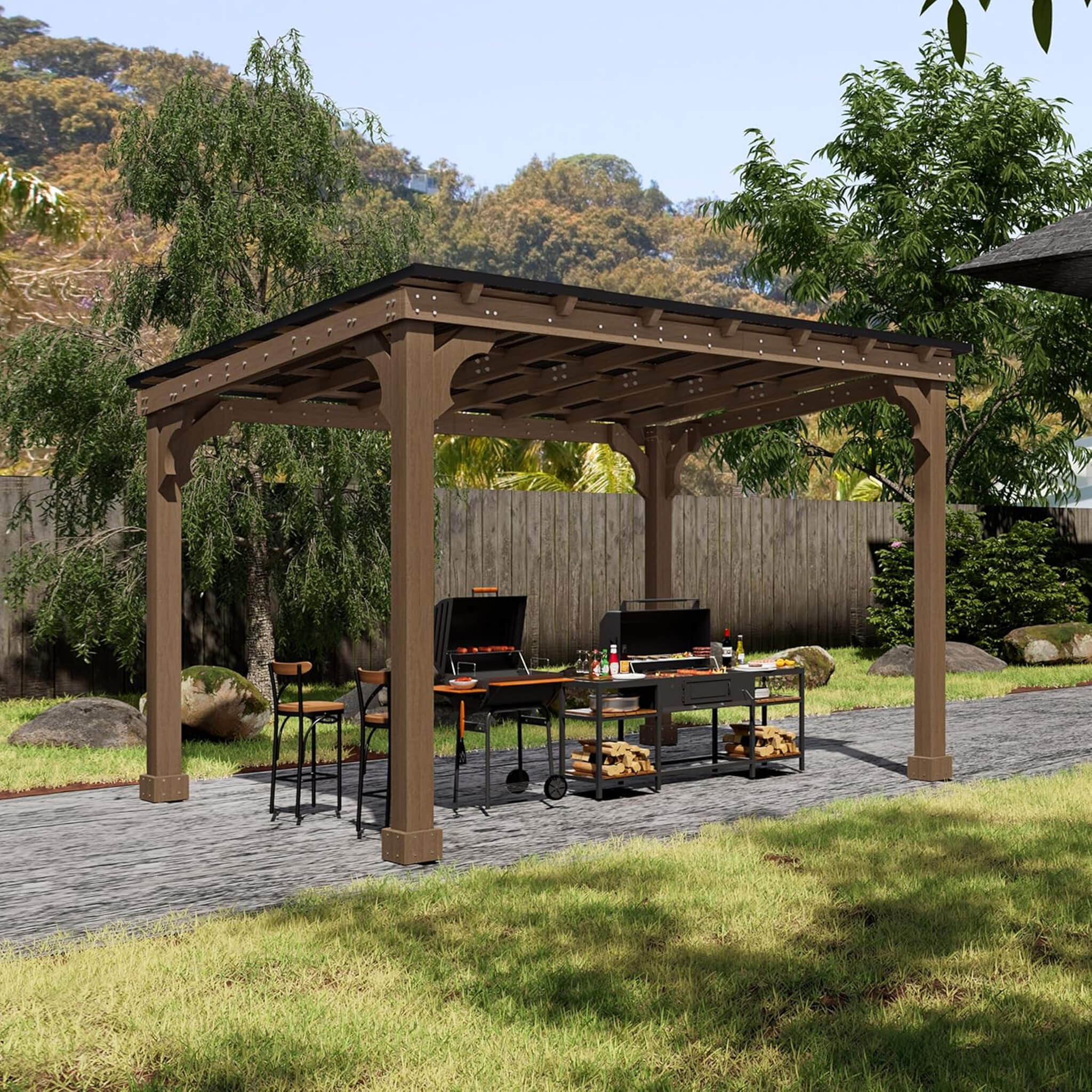 Alora Heavy-Duty Premium Wooden Grill Gazebo With Sloped Metal Roof