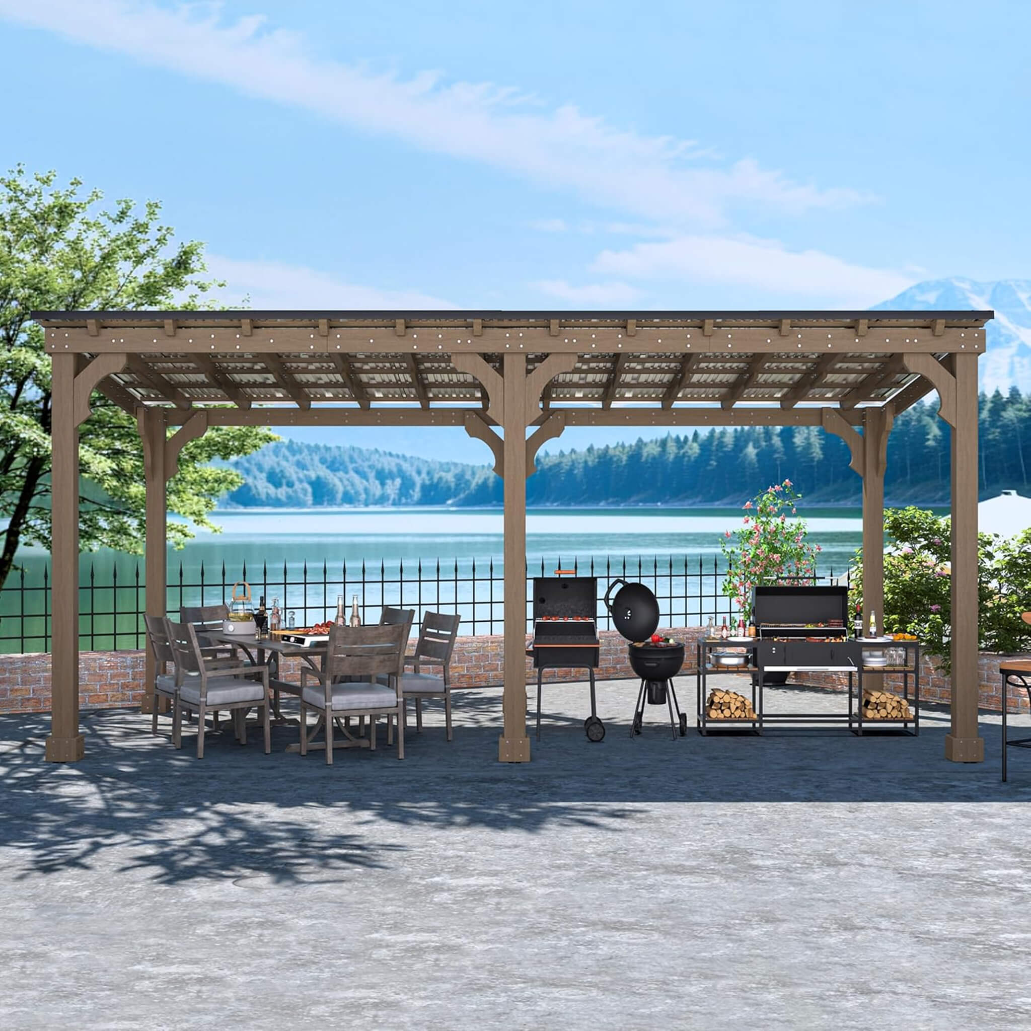 Alora Heavy-Duty Premium Wooden Grill Gazebo With Sloped Metal Roof