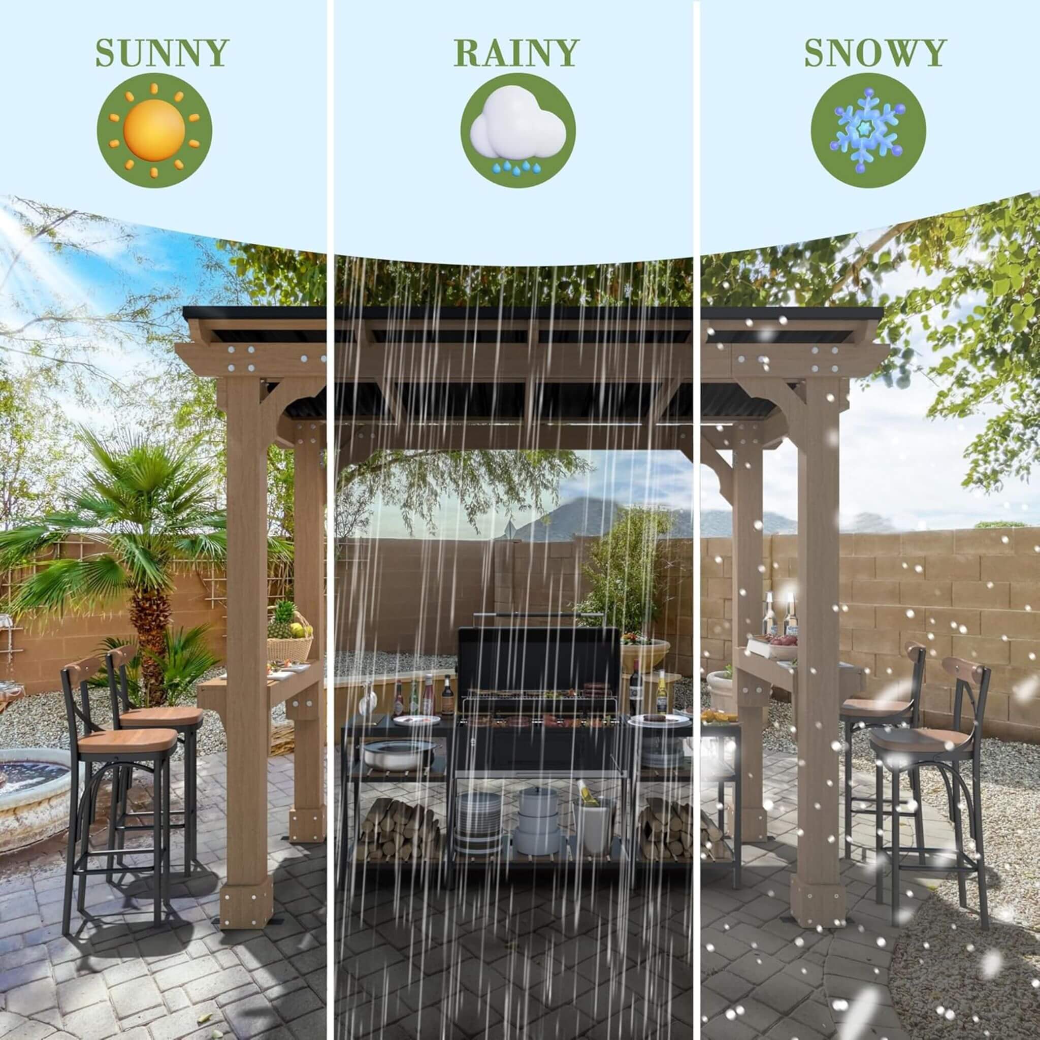 Alora Heavy-Duty Premium Wooden Grill Gazebo With Sloped Metal Roof