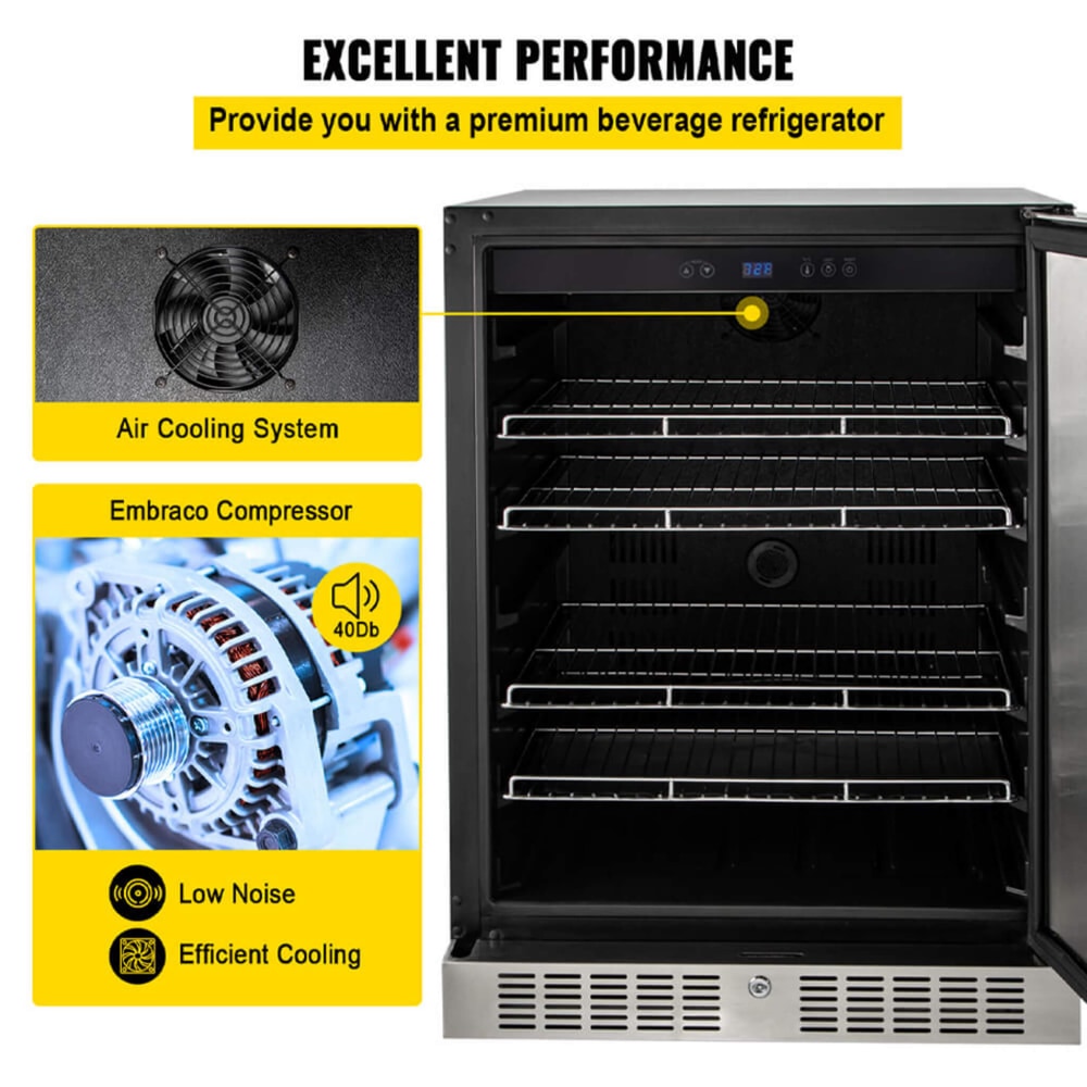 Premium 5.3 Cu.Ft Single Door Stainless Steel Built-In Wine Beverage Undercounter Refrigerator