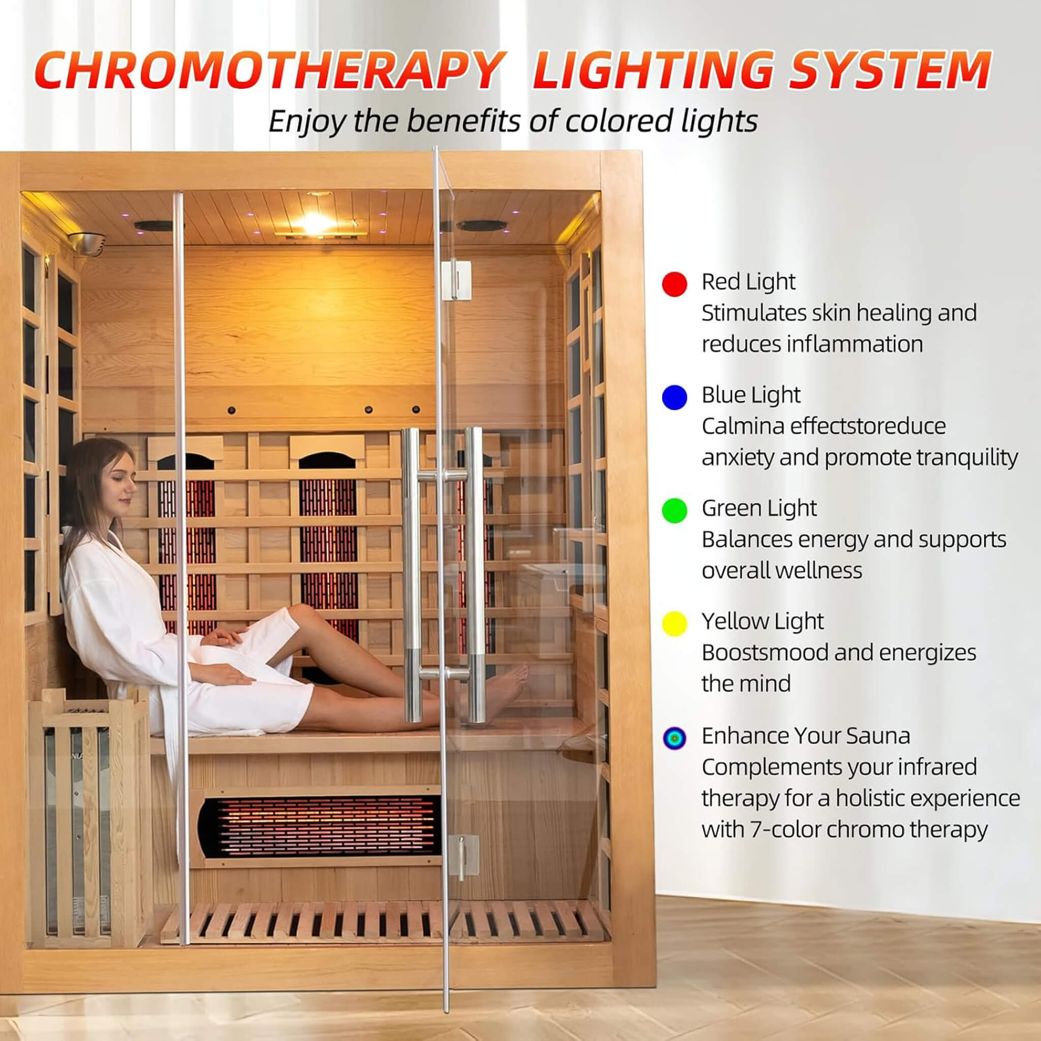 Rövia Aurora 3-Person Indoor Hybrid Sauna Room With Infrared And 4.5KW Steam Heaters