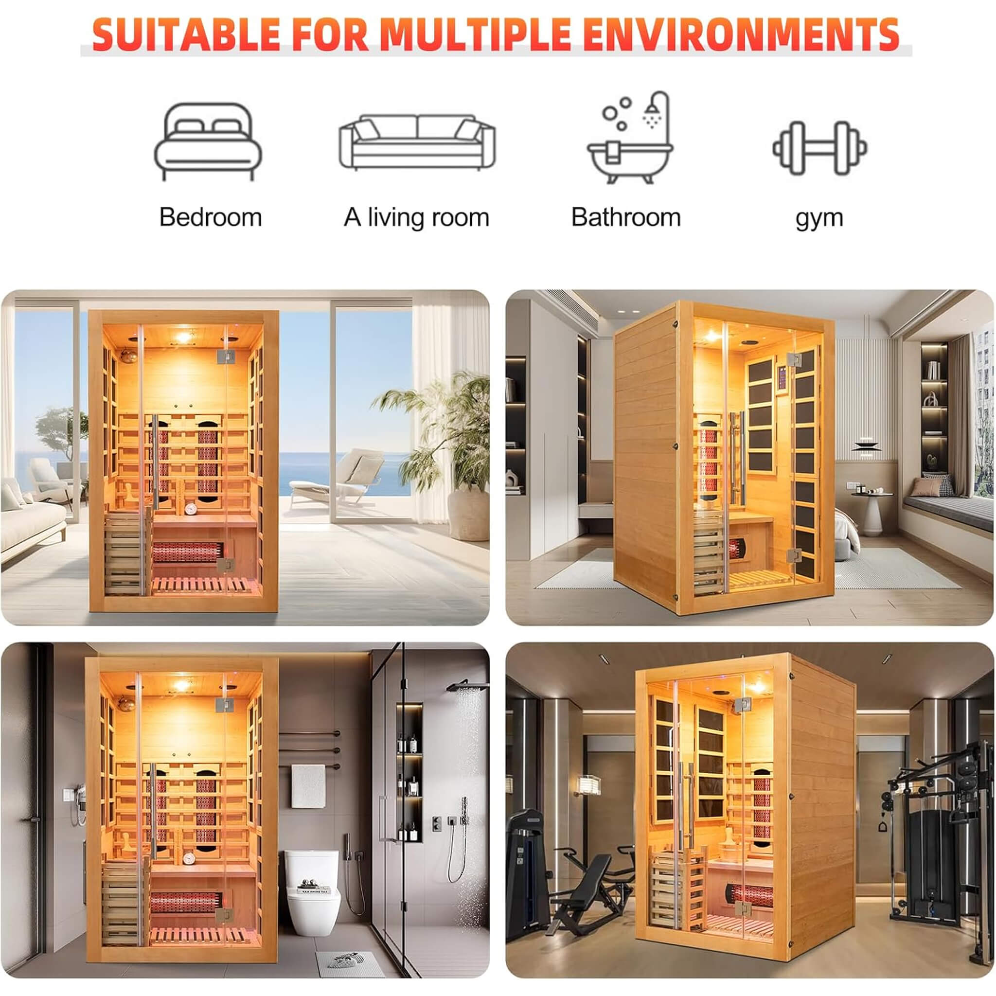 Rövia Aurora 3-Person Indoor Hybrid Sauna Room With Infrared And 4.5KW Steam Heaters
