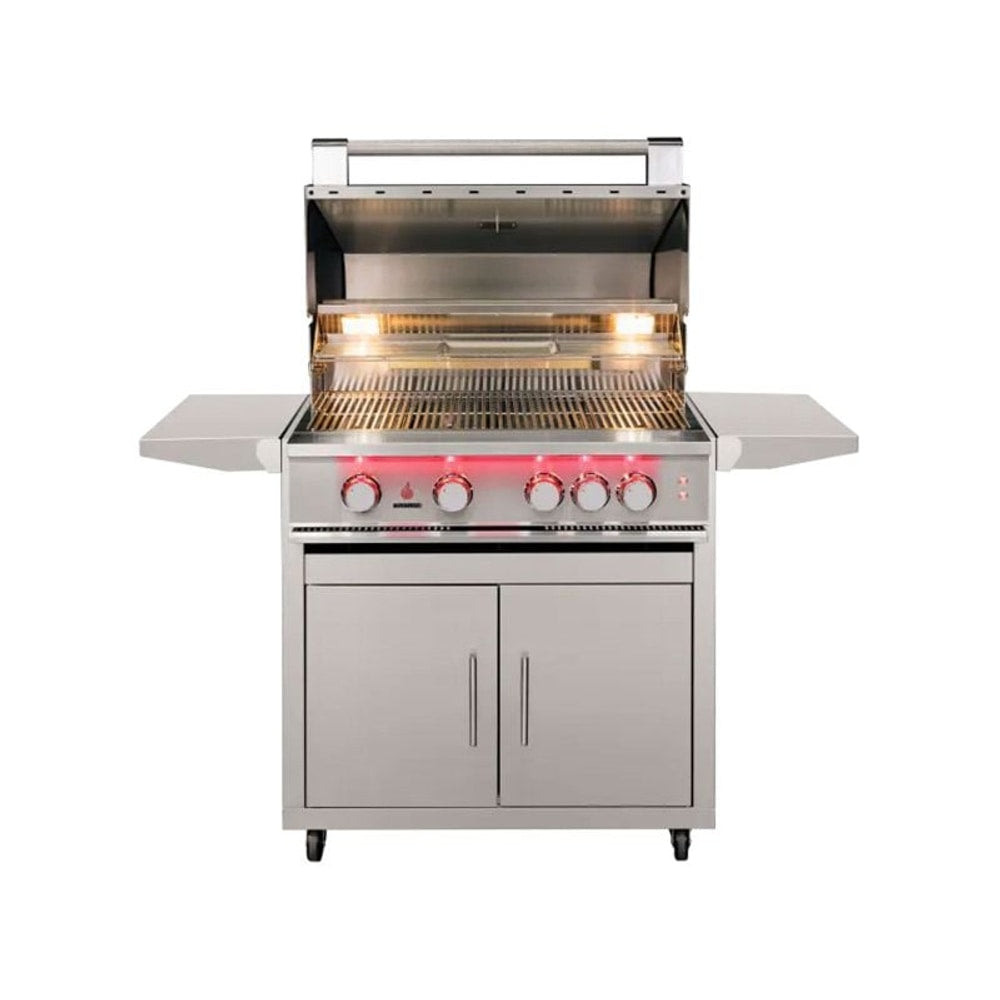 TrueFlame 32-Inch 4-Burner Freestanding Gas Grill with Rear Infrared Burner and Grill Lights