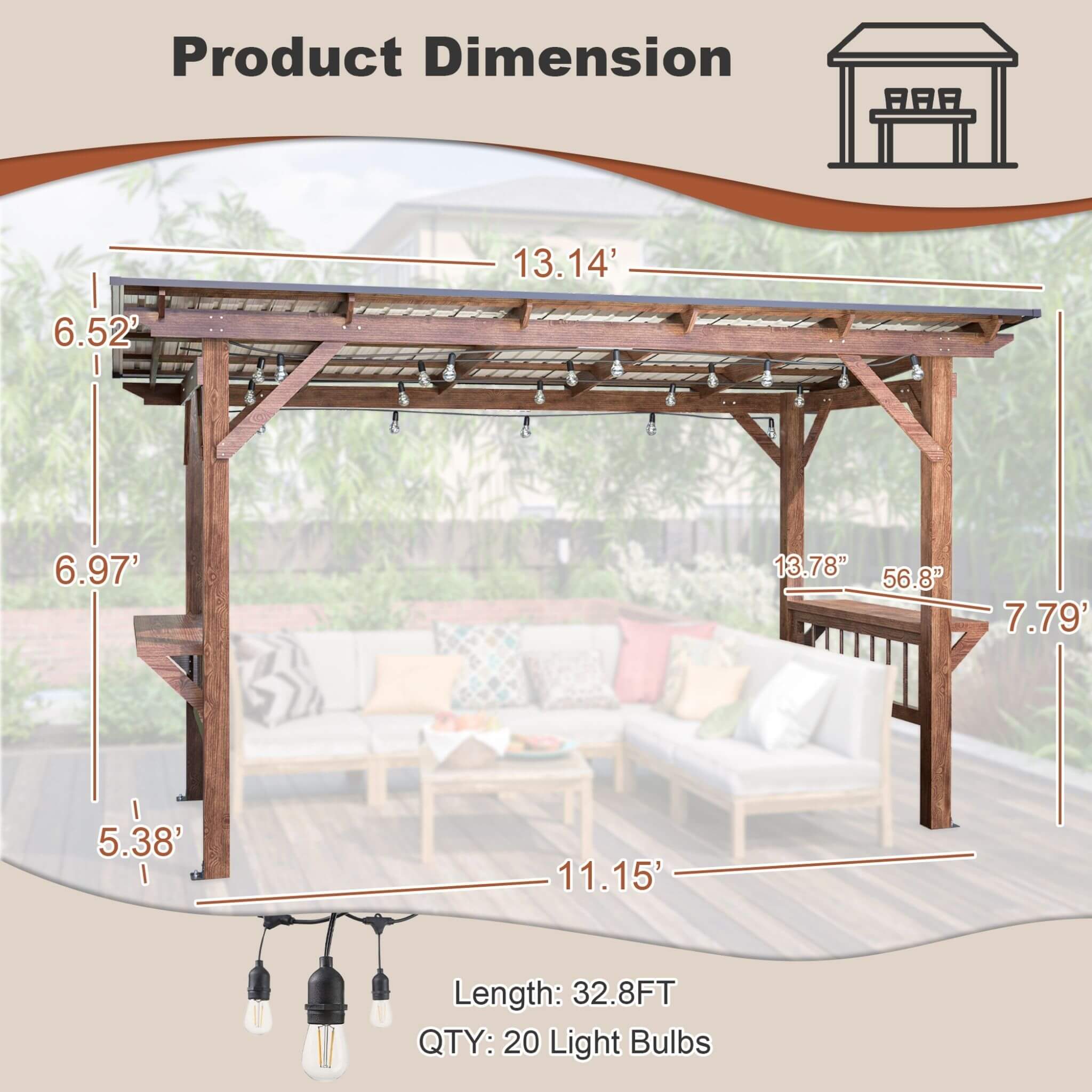 [06X13FT] Alora Durable Outdoor Hardtop BBQ Grill Shelter Gazebo With Shelves