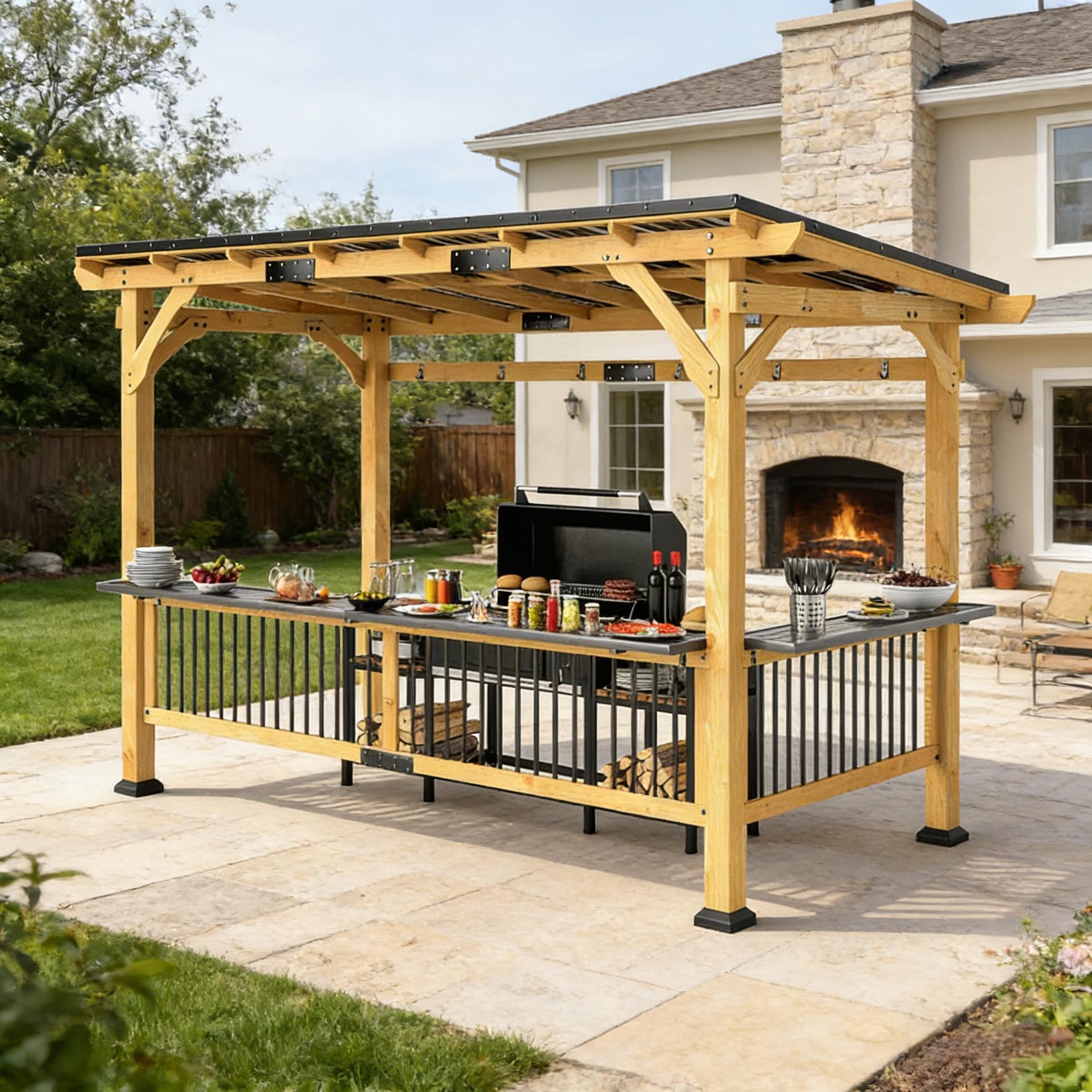 [06X13FT] Alora Premium Outdoor Hardtop Wooden BBQ Grill Gazebo