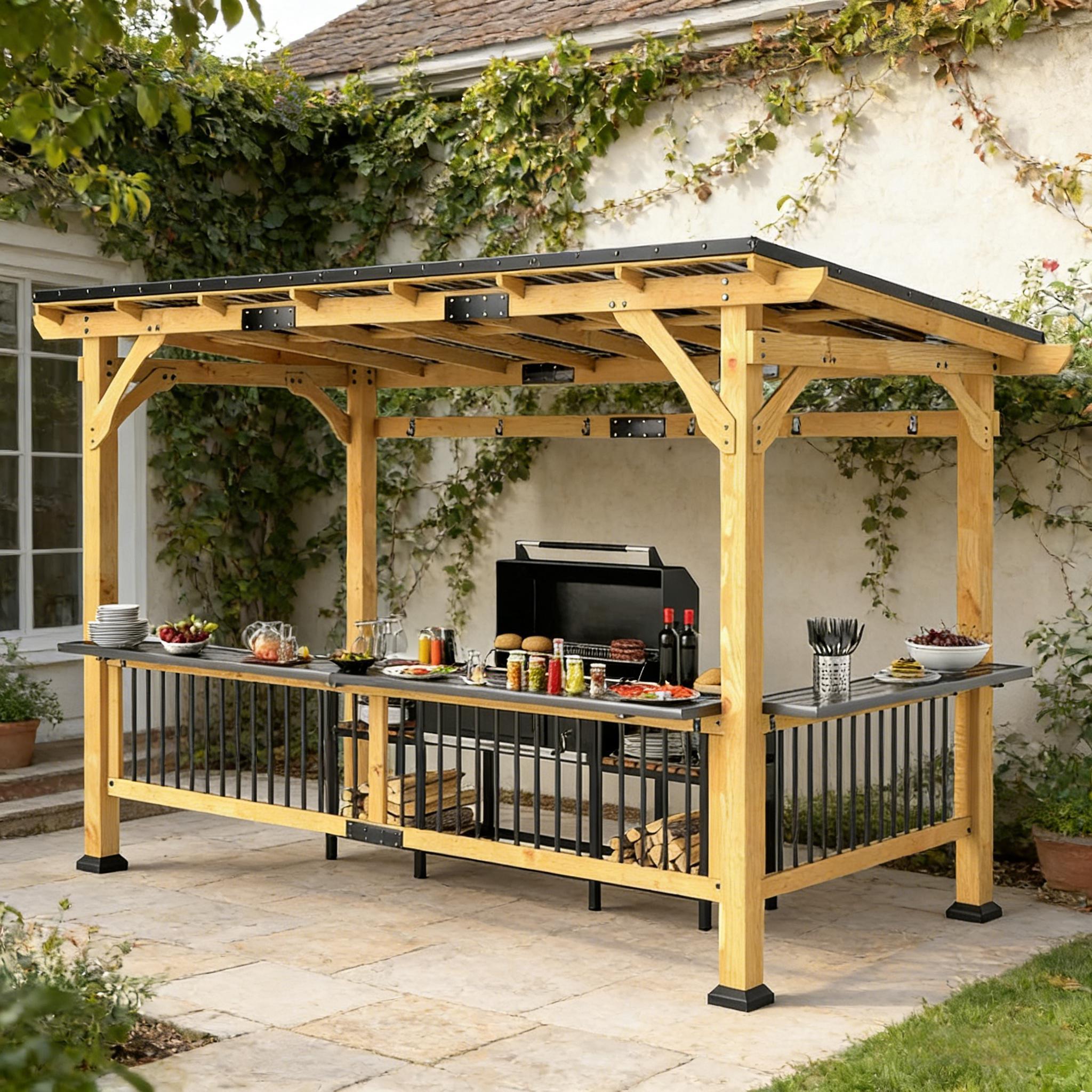 [06X13FT] Alora Premium Outdoor Hardtop Wooden BBQ Grill Gazebo
