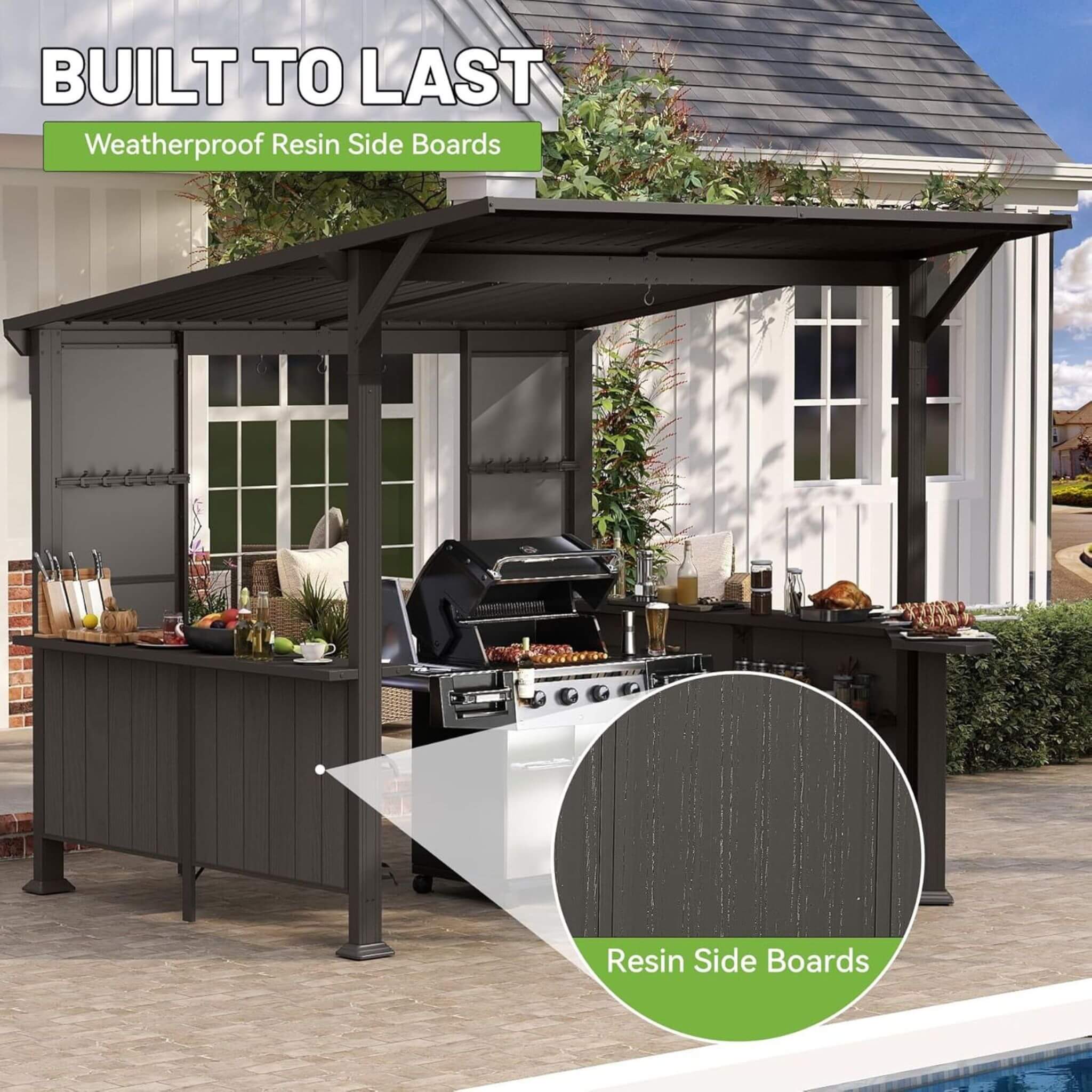[09X10FT] Alora Premium Outdoor Hardtop Grill Gazebo With Shelves