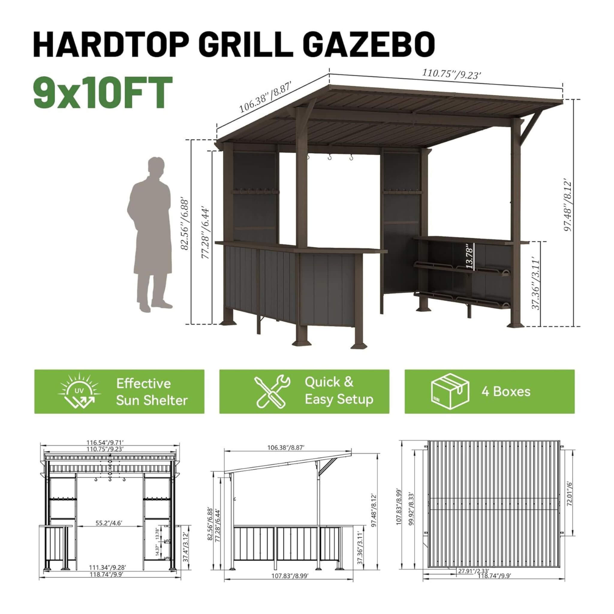 [09X10FT] Alora Premium Outdoor Hardtop Grill Gazebo With Shelves