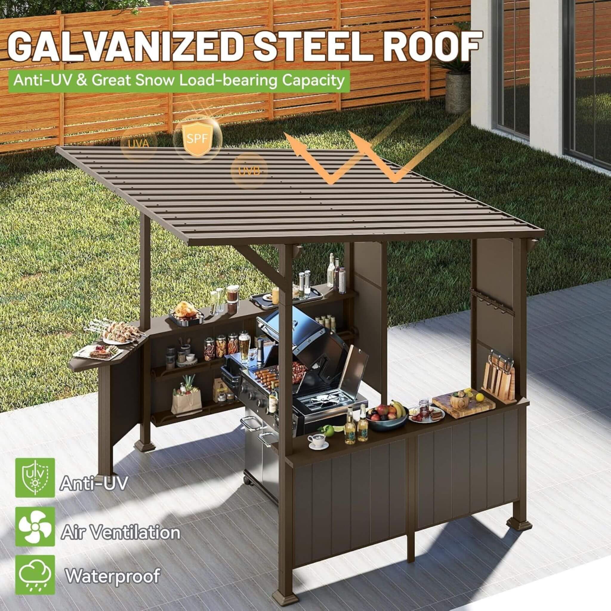 [09X10FT] Alora Premium Outdoor Hardtop Grill Gazebo With Shelves