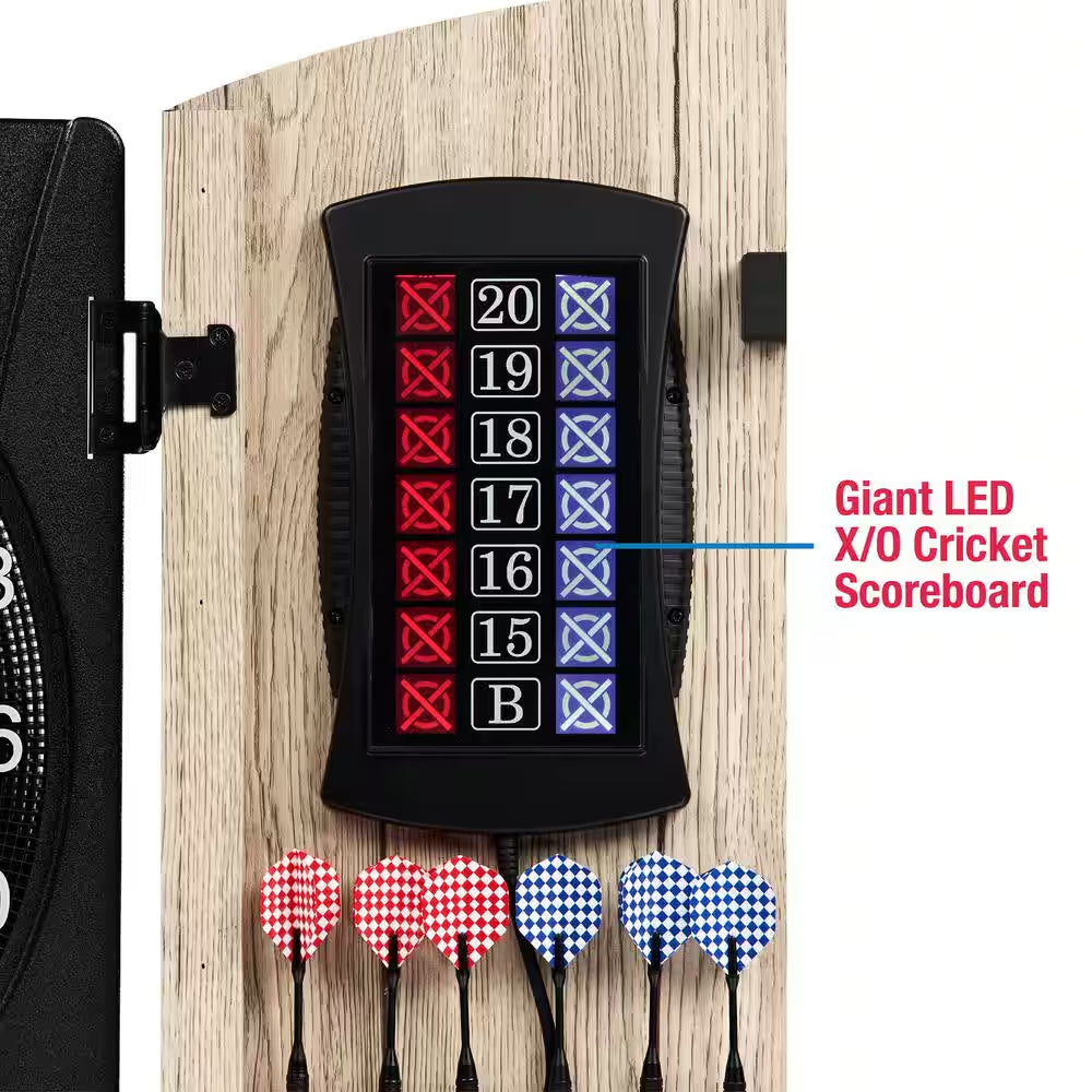Elmhurst Electronic Dartboard Cabinet with Digital Scorekeeping and Soft Tip Dart Set