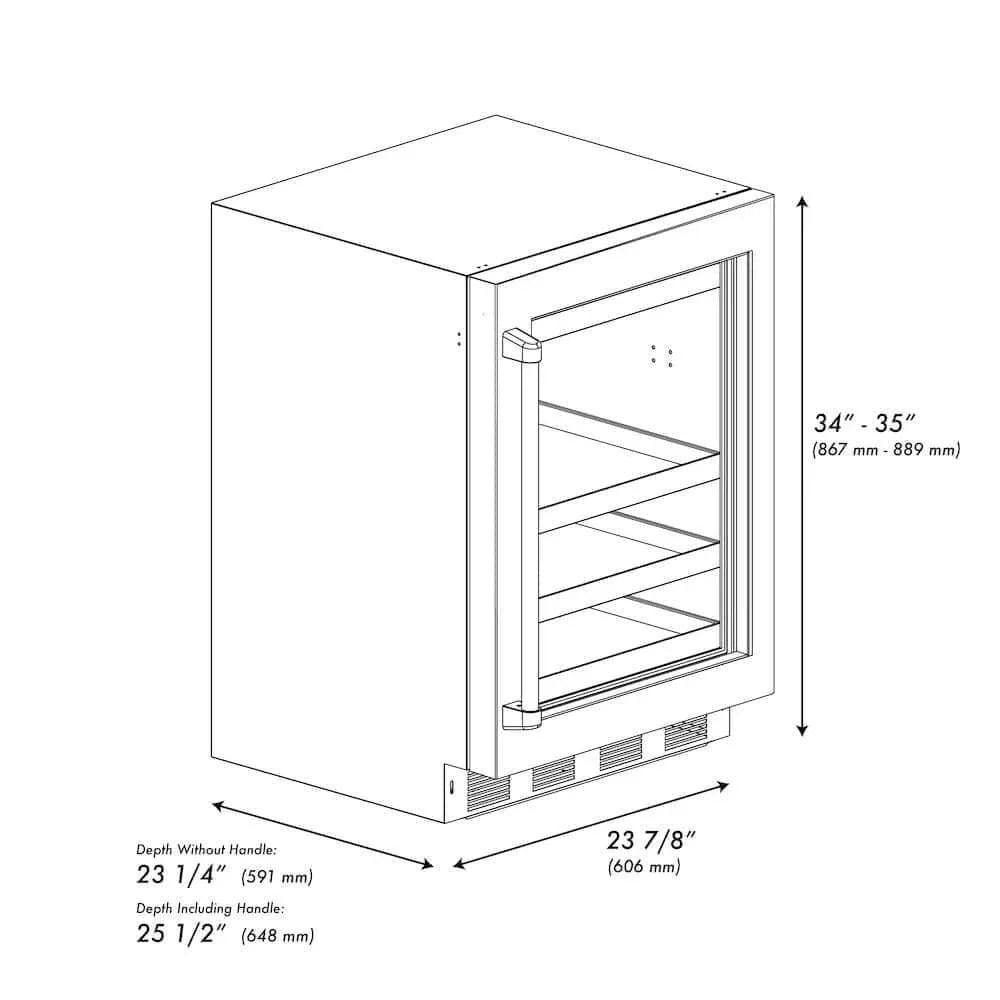 ZLINE 24" Touchstone 151 Can Beverage Fridge Black Matte Glass Door Gold RBSOZ-BLM-24-G